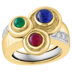 Vintage David Webb Hammered 18K Gold Bubble Ring Ruby Sapphire Emerald  Diamond