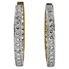 Vintage David Webb "In & Out" Diamond Hoops Half Platinum /Half 18K Yellow Gold