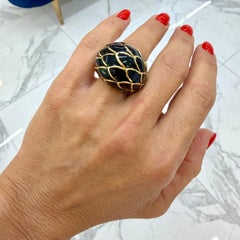 Vintage David Webb Blattmotiv 18K Gelbgold Schwarz Emaille Kuppel Cocktail Ring