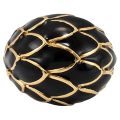 Vintage David Webb Blattmotiv 18K Gelbgold Schwarz Emaille Kuppel Cocktail Ring