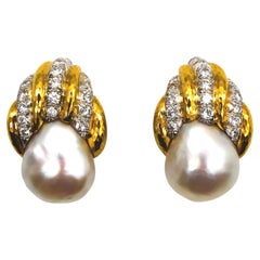 Vintage David Webb Vintage-Ohrringe aus Perlen, Diamanten und Gold, 1,00 Karat, um 1980
