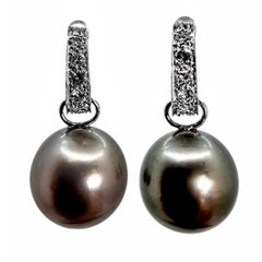 Vintage David Webb Platinum Diamond and Dark Gray South Sea Pearl Earrings