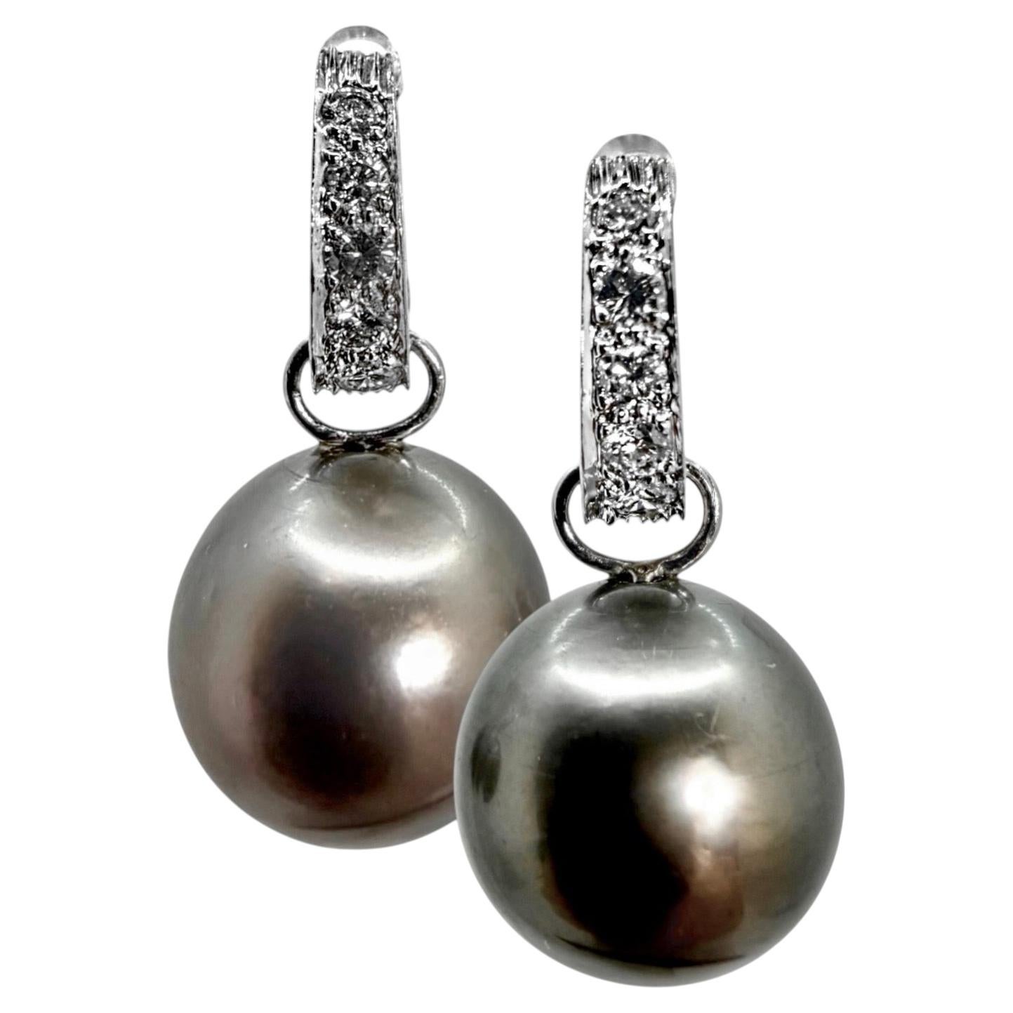 Pre-owned David Webb Vintage  Platinum Diamond And Dark Gray South Sea Pearl Earrings