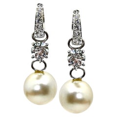 Vintage David Webb Platinum Pearl and Diamond Dangle Earrings
