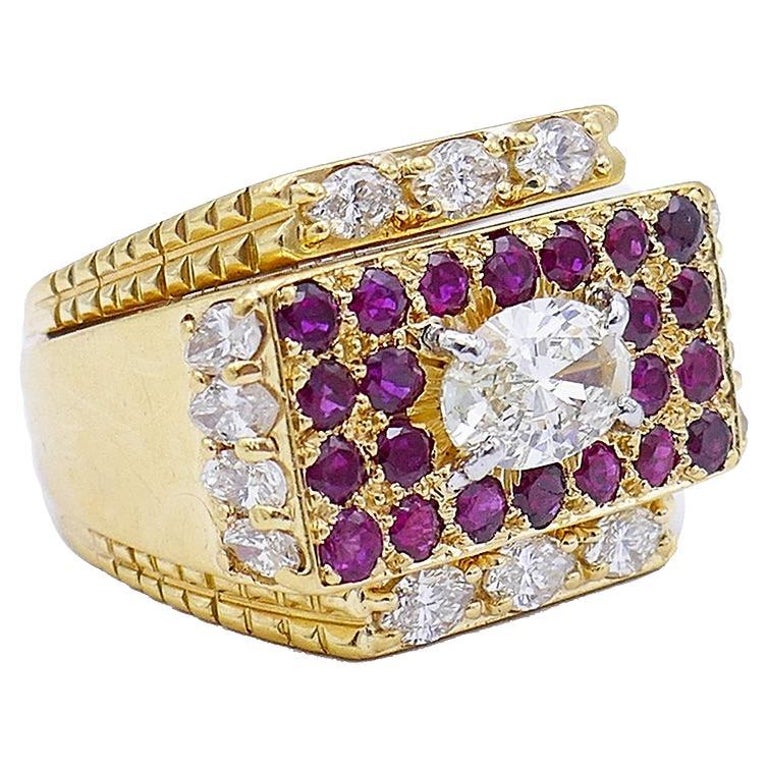 Vintage David Webb Ring 18k Gold Diamond Ruby Estate Jewelry For Sale ...