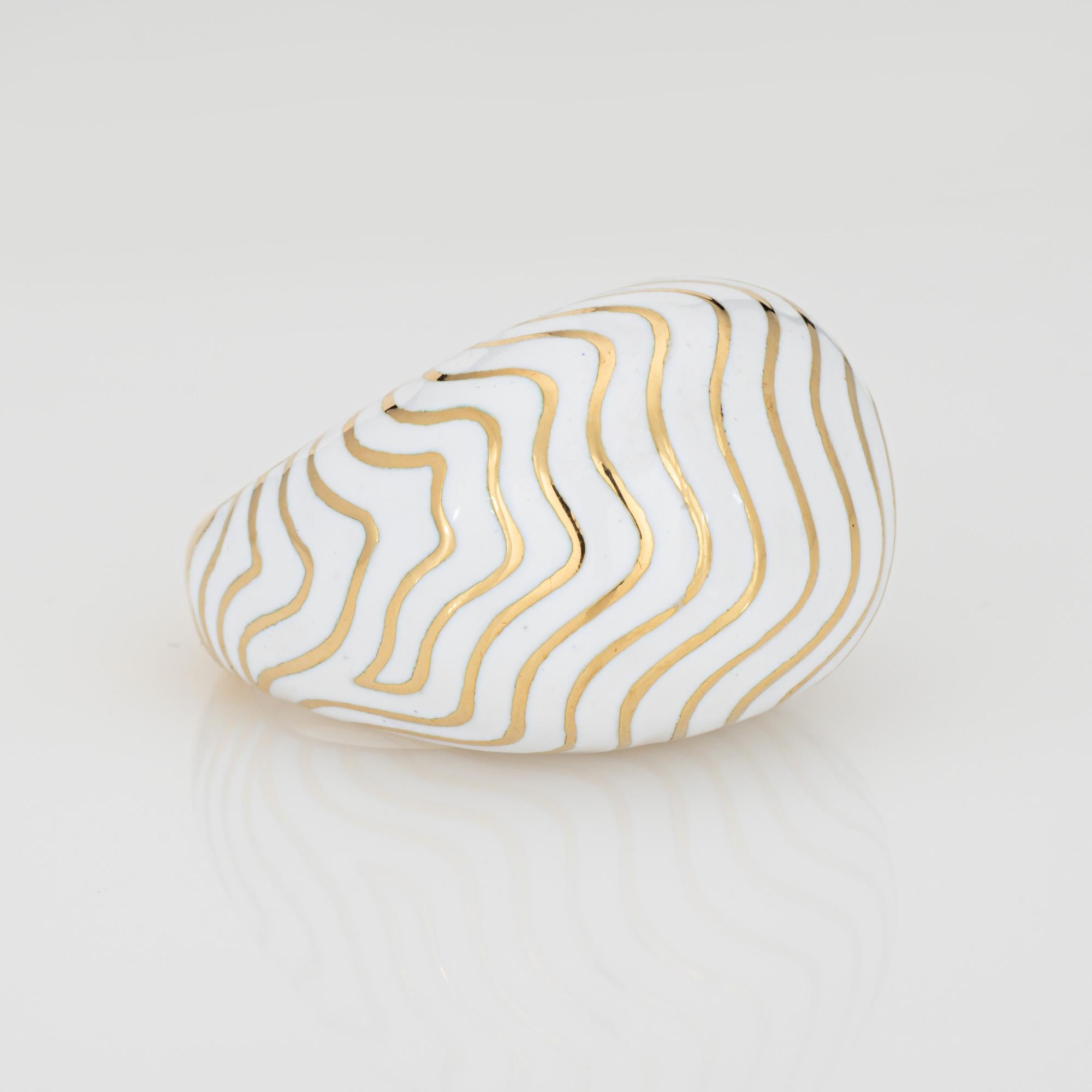 Modern Vintage David Webb Ring White Enamel Bombe Dome Sz 6 Estate Fine Jewelry For Sale