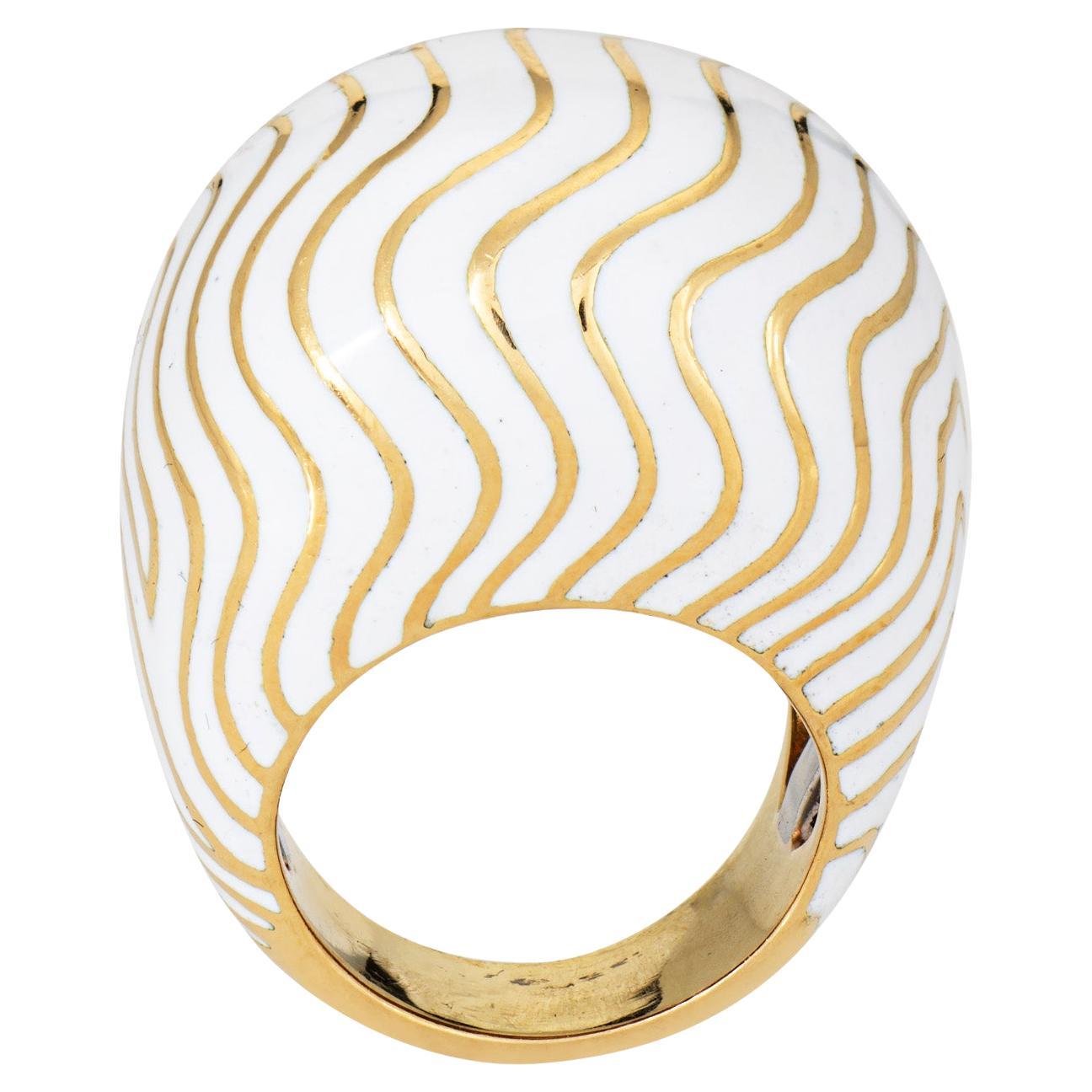 Anillo vintage David Webb Cúpula de bomba de esmalte blanco Sz 6 Estate Fine Jewelry