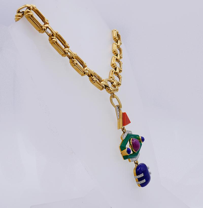 Vintage David Webb Totem Pendant 18k Gold Chain Necklace Gemstones 2