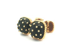 Vintage David Webb Yellow Gold Black Enamel Work Gold Dots Swivel Cufflinks