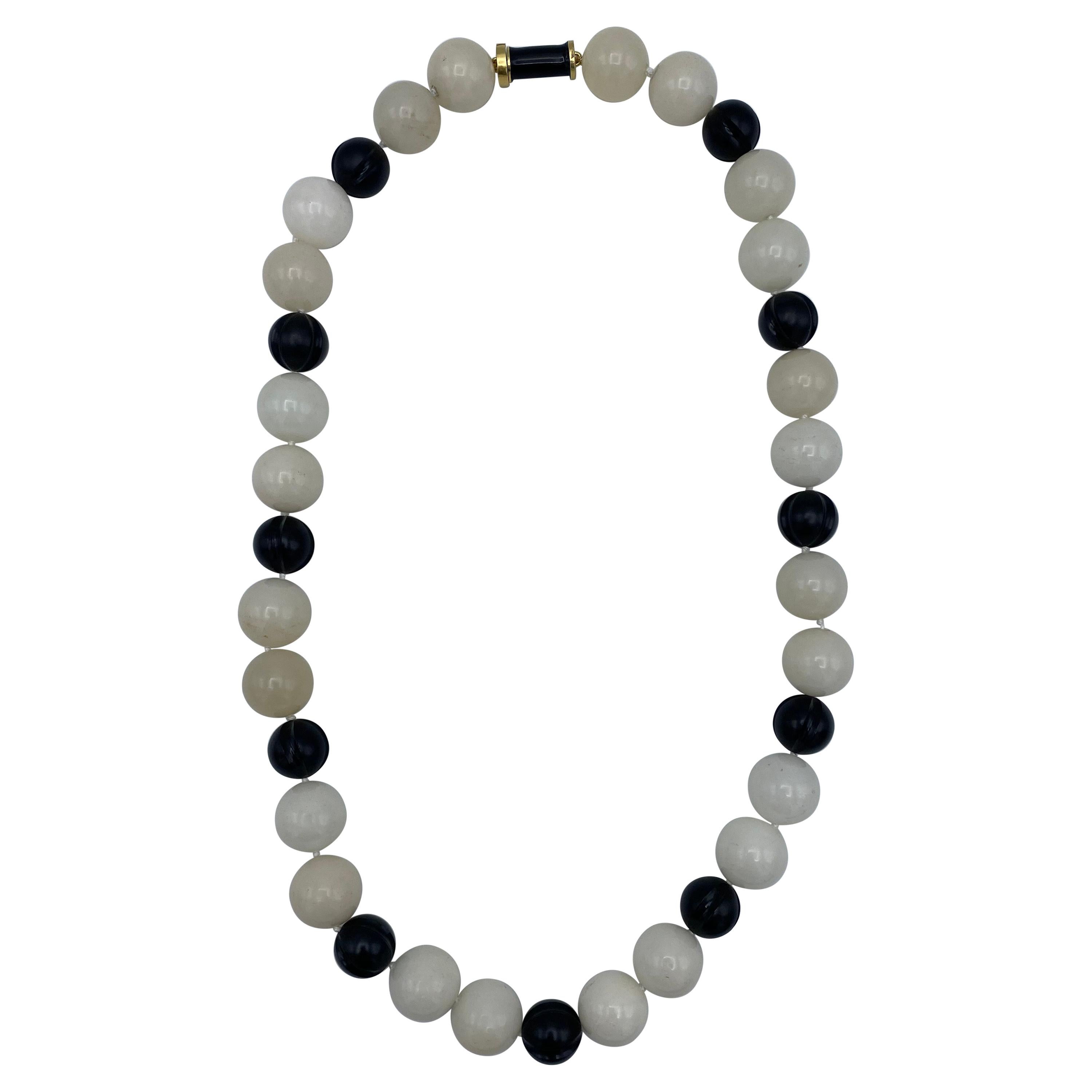 Vintage David Webb Yellow Gold, Onyx and Quartz Bead Necklace