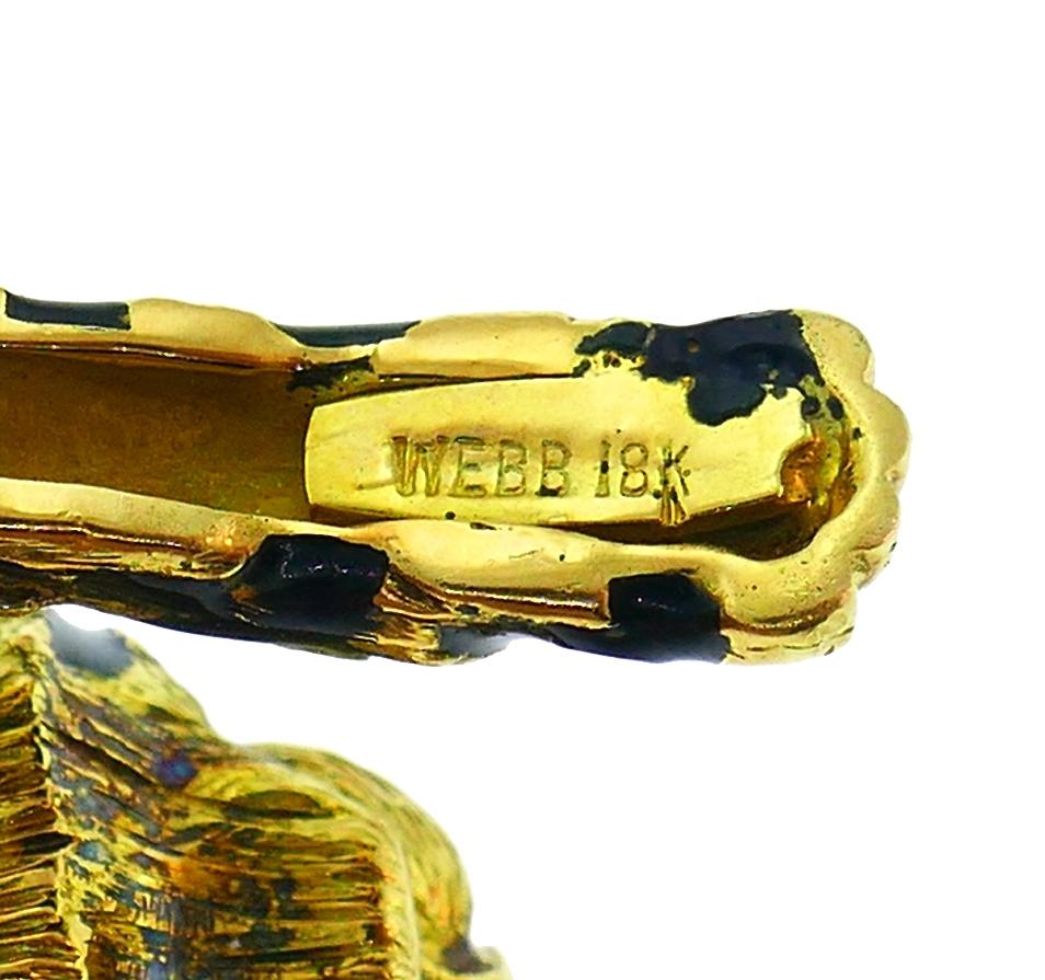 Vintage David Webb Yellow Gold Tiger Pin Brooch Clip Black Enamel Emerald 4