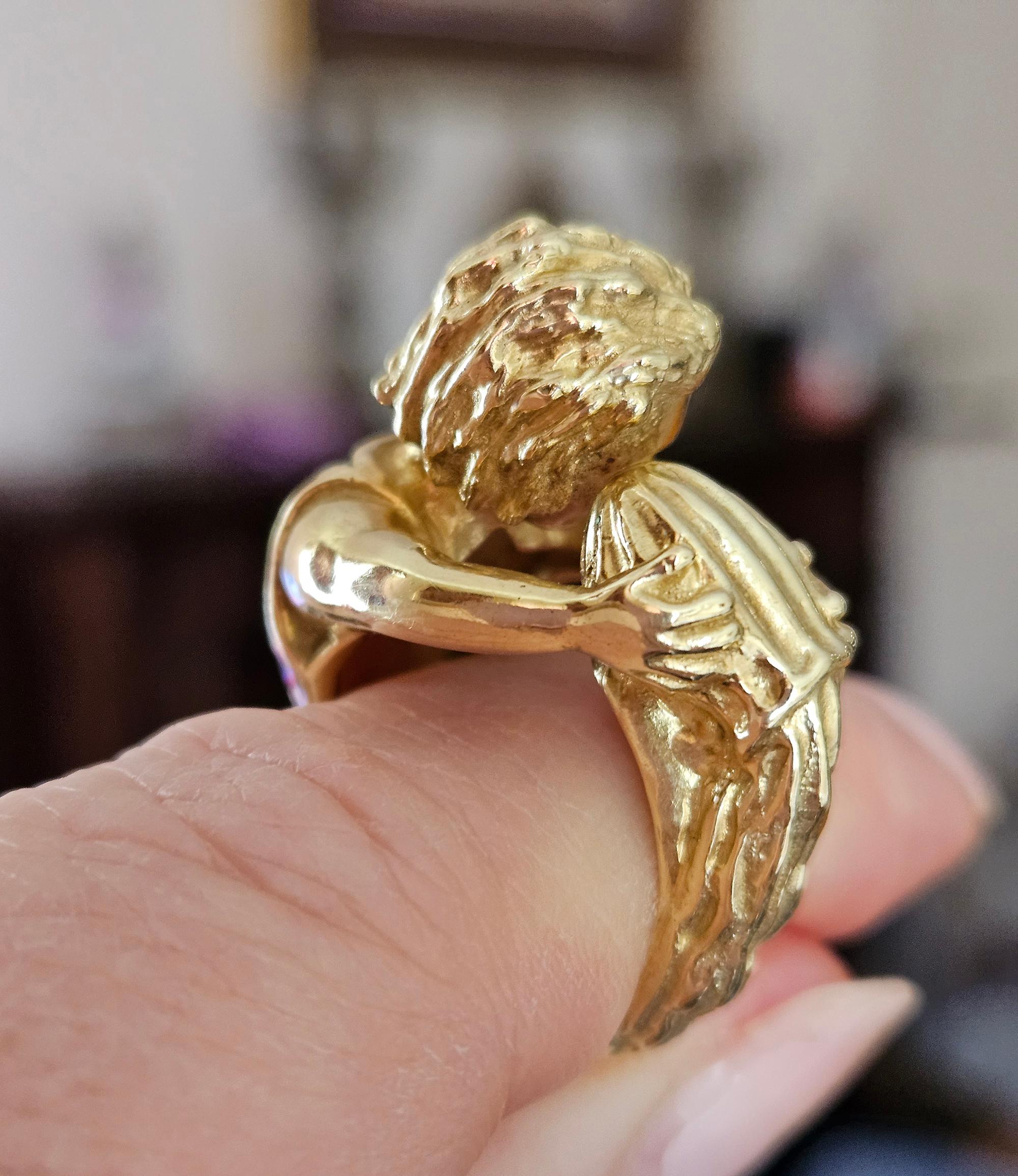 Vintage David Webb’s Aquarius Zodiac 18K Yellow Gold Green Enamel Ring, 1970s For Sale 5