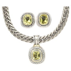 Used David Yurman 14k Gold and Silver ‘Albion’ Peridot Pendant and Earrings