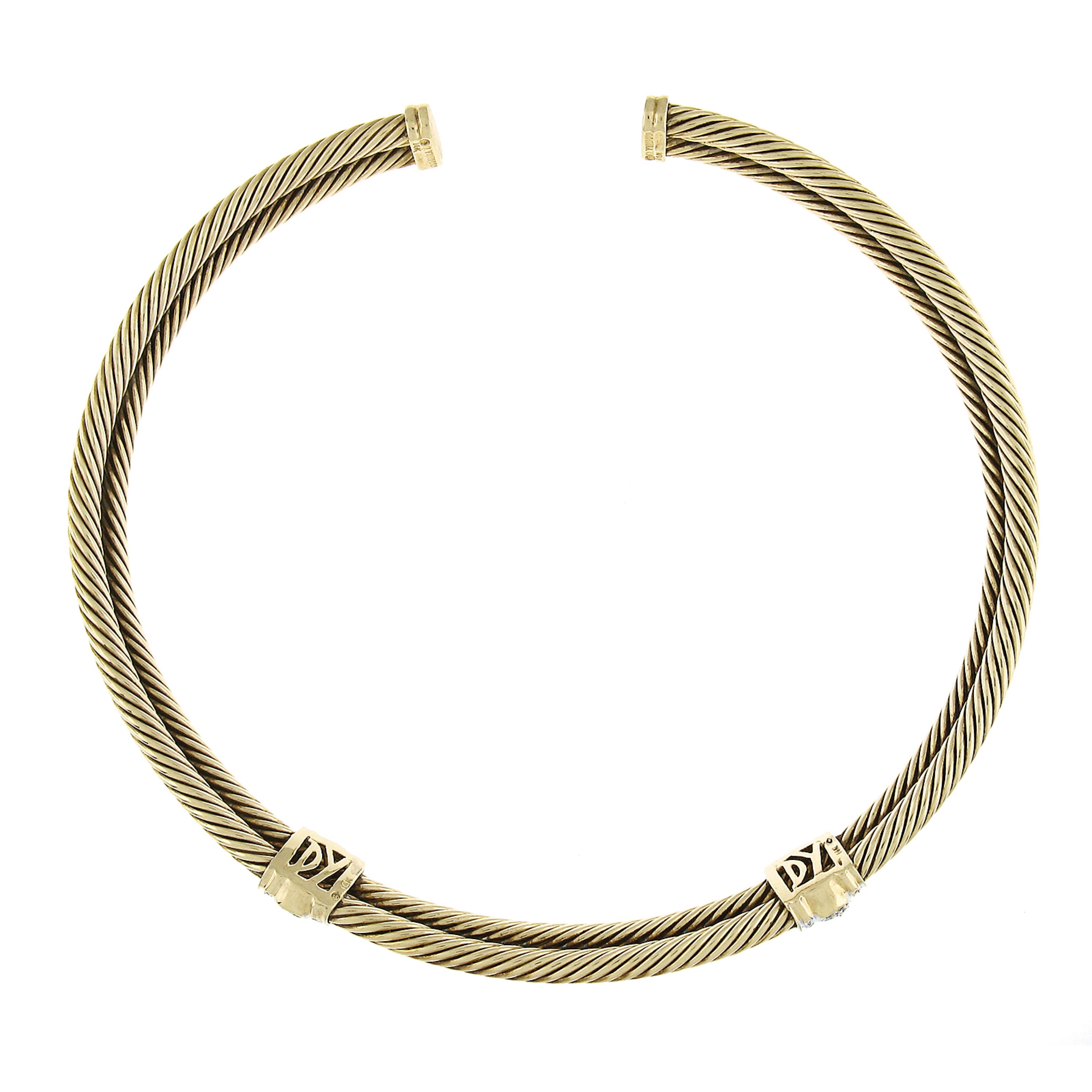 Taglio rotondo David Yurman, collana d'epoca in oro 14k con diamanti a 2 sezioni e doppio giro di colletto in vendita