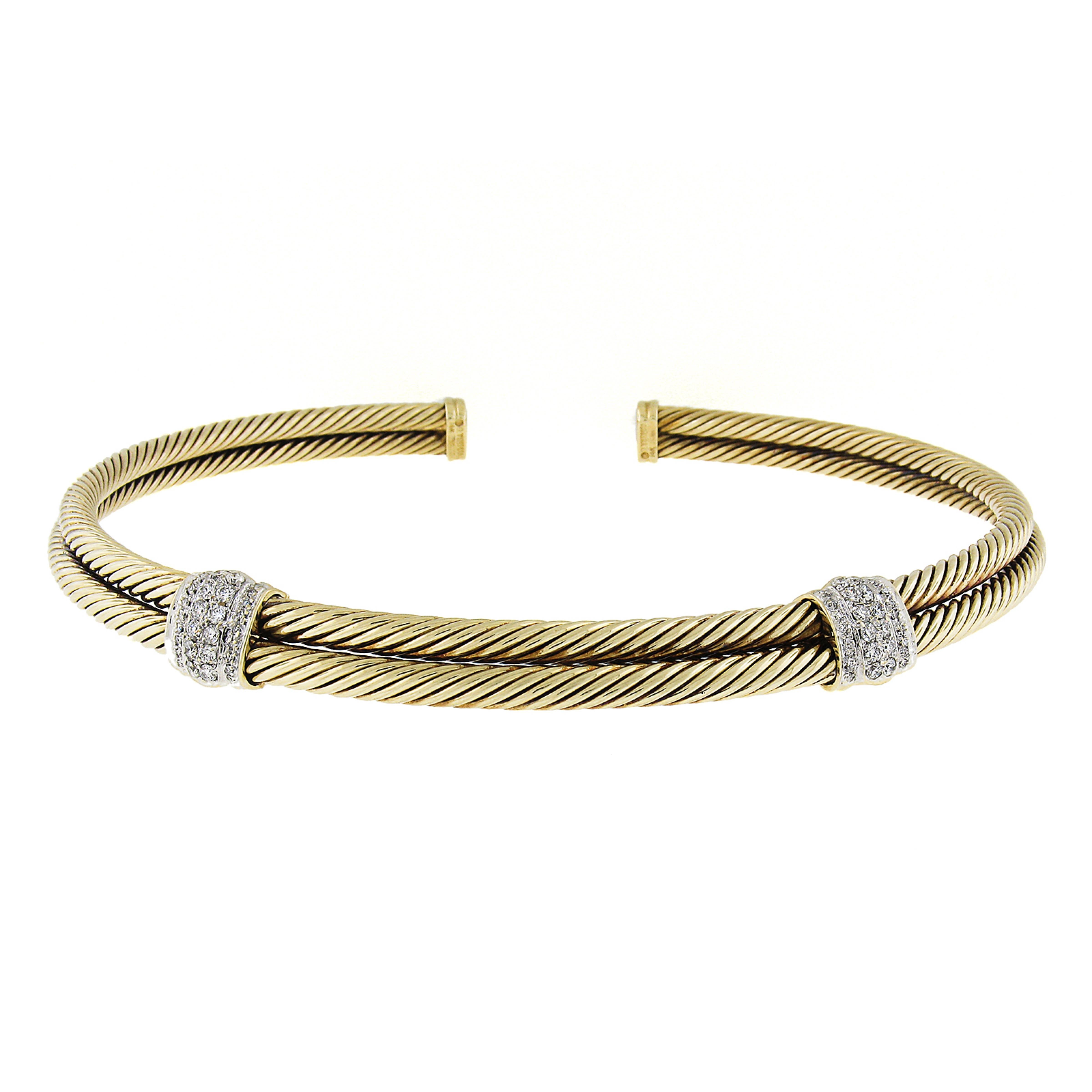David Yurman, collana d'epoca in oro 14k con diamanti a 2 sezioni e doppio giro di colletto In condizioni ottime in vendita a Montclair, NJ
