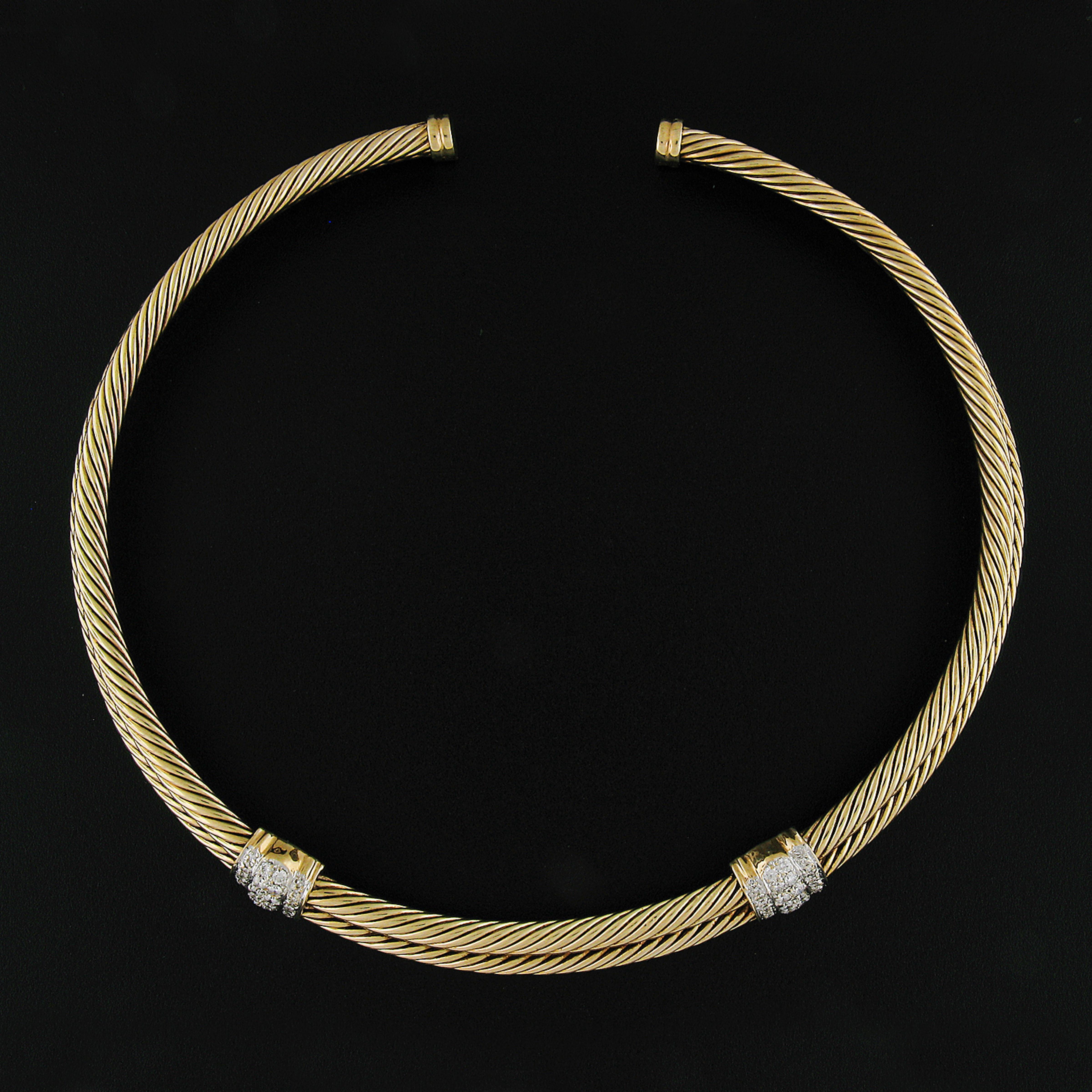 David Yurman, collana d'epoca in oro 14k con diamanti a 2 sezioni e doppio giro di colletto in vendita 2