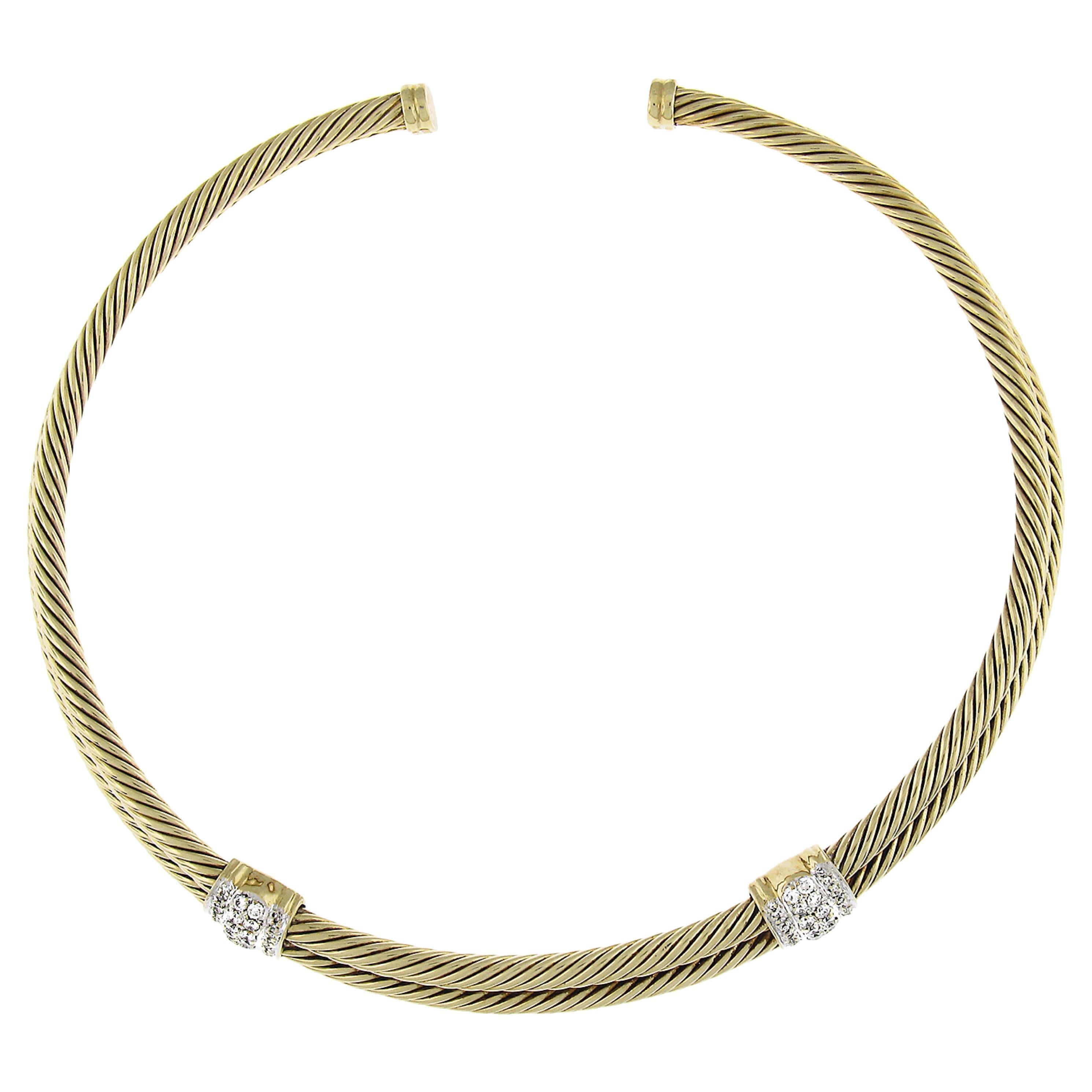 Vintage David Yurman 14k Gold Diamond 2 Sections Double Twisted Collar Necklace