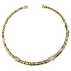 Vintage David Yurman 14k Gold Diamant-Halskette mit doppeltem gedrehtem Kragen, 2 Sections