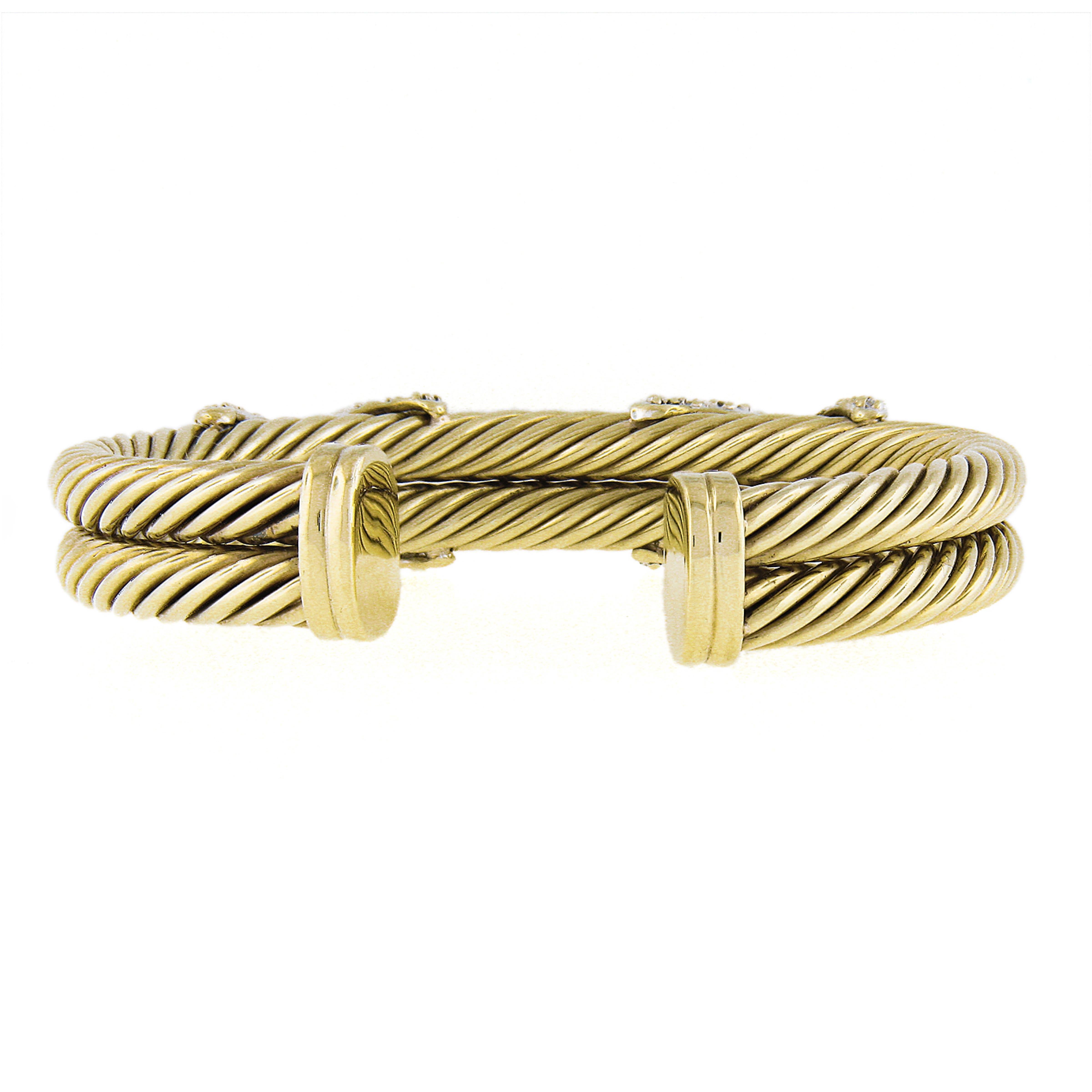 Women's Vintage David Yurman 14k Solid Gold 2ct Diamond X Double Cable Cuff Bracelet