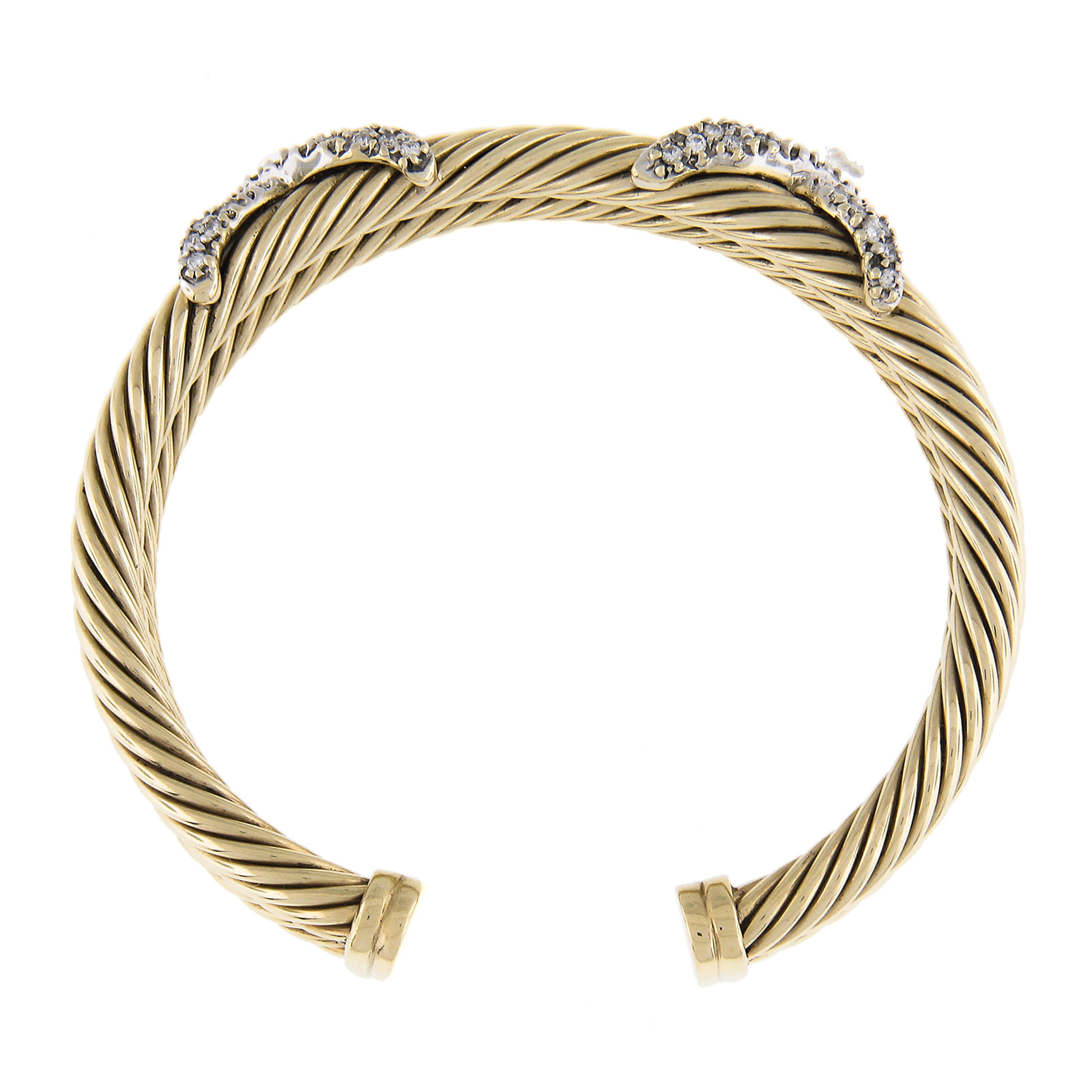 Vintage David Yurman 14k Solid Gold 2ct Diamond X Double Cable Cuff Bracelet 1