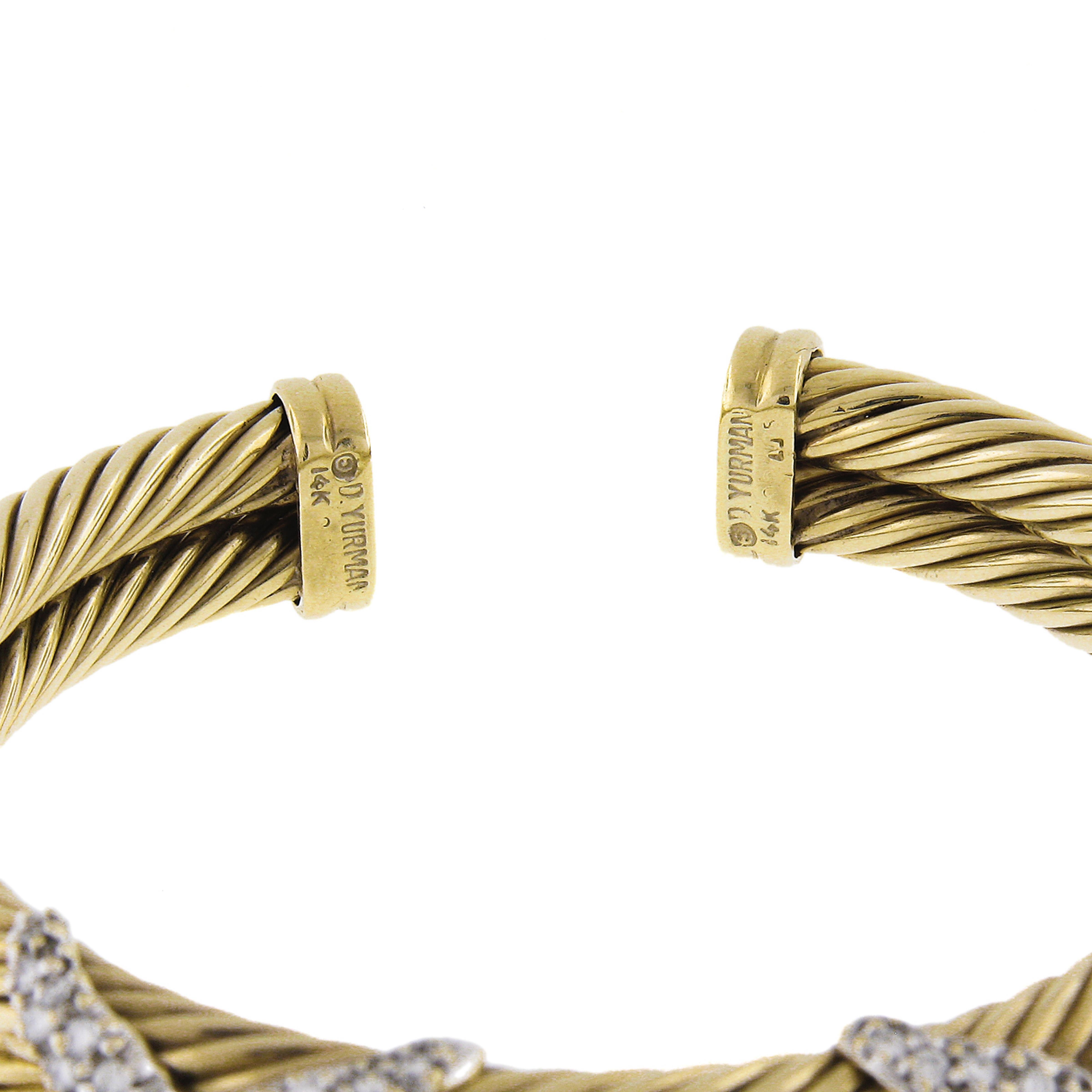Vintage David Yurman 14k Solid Gold 2ct Diamond X Double Cable Cuff Bracelet 2