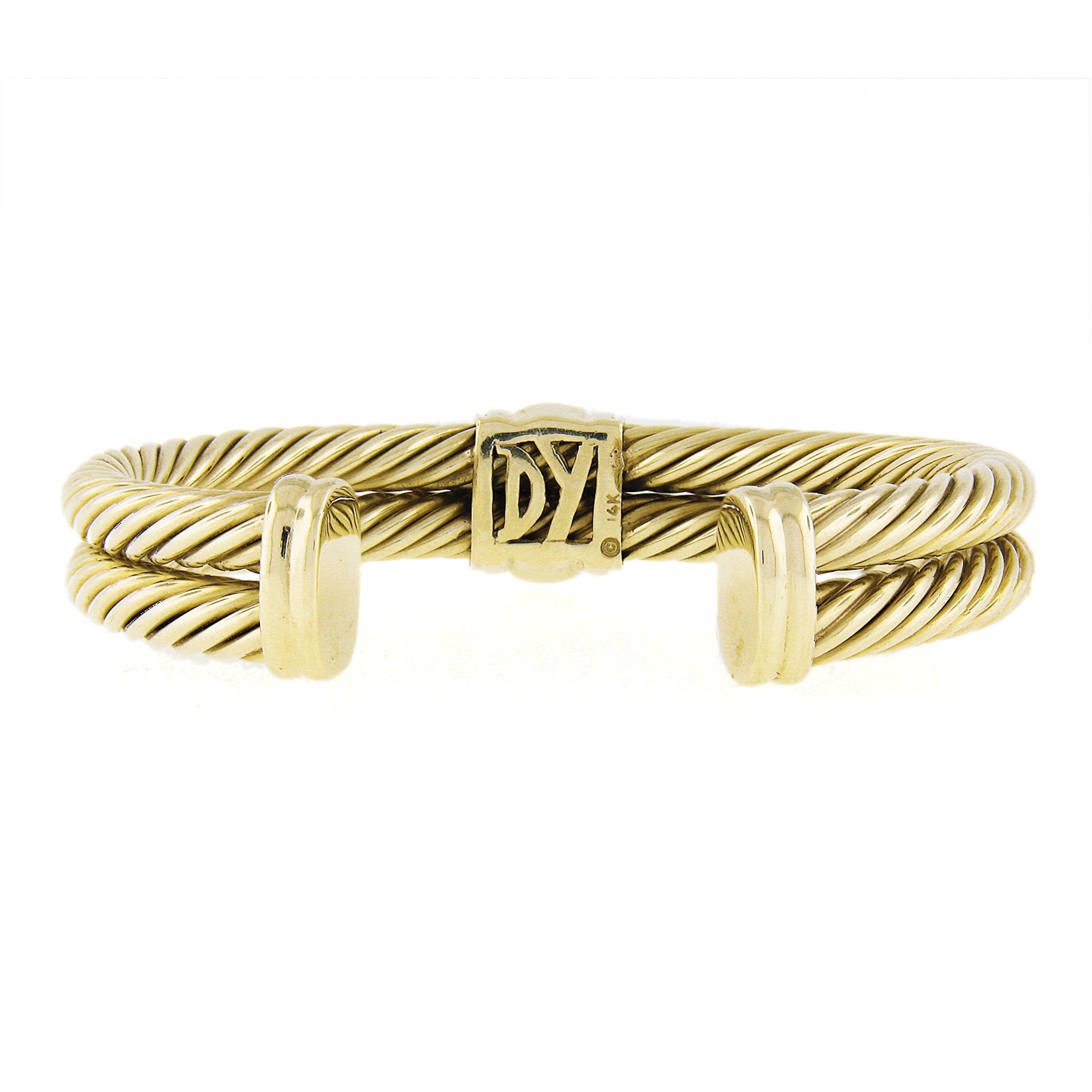 Women's Vintage David Yurman 14k Solid Gold Diamond Double Twisted Cable Cuff Bracelet