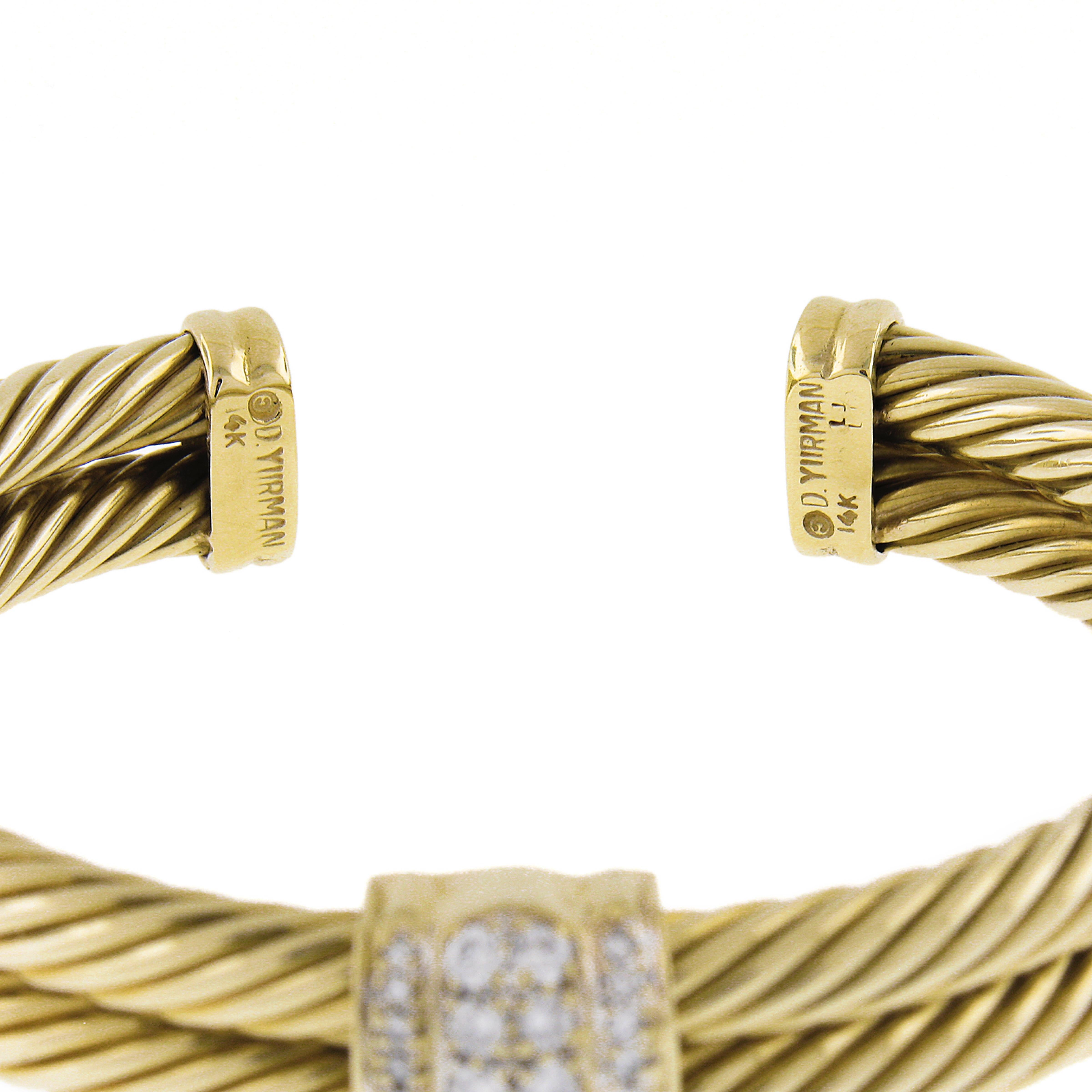 Vintage David Yurman 14k Solid Gold Diamond Double Twisted Cable Cuff Bracelet 2
