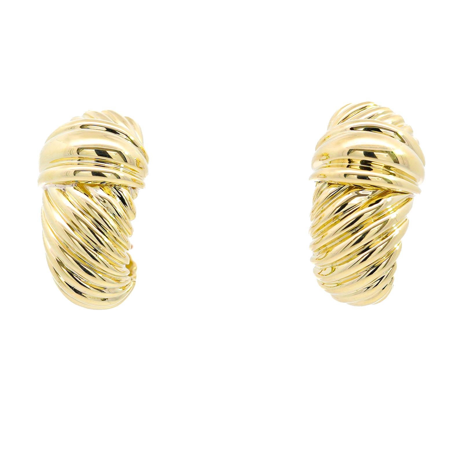 Vintage David Yurman 14K Yellow Gold "Cable Rope" Motif Clip On Earrings For Sale