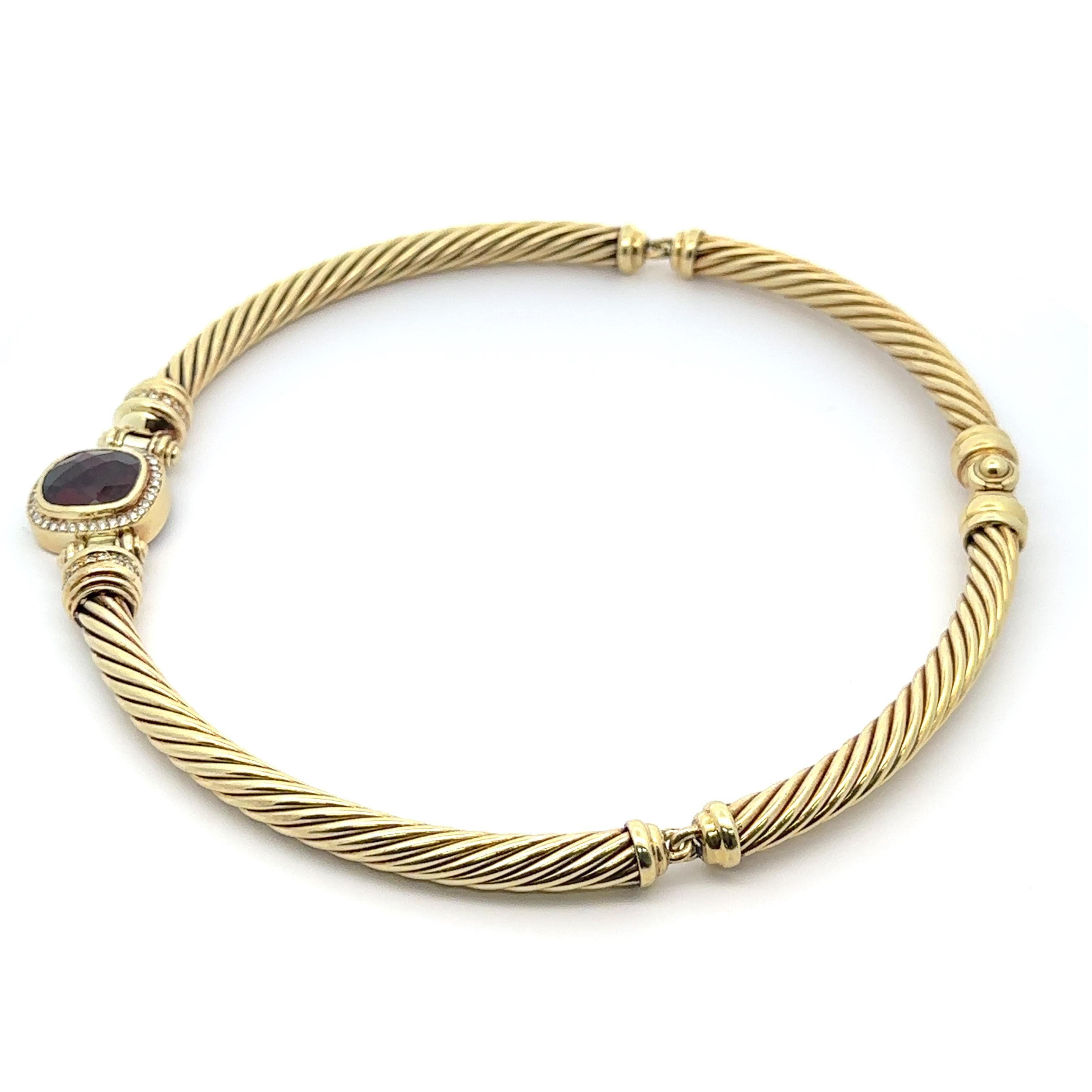 David Yurman 14k Gelbgold Kissenschliff Granat Diamant Kabel-Gliederhalskette, Vintage im Angebot 6