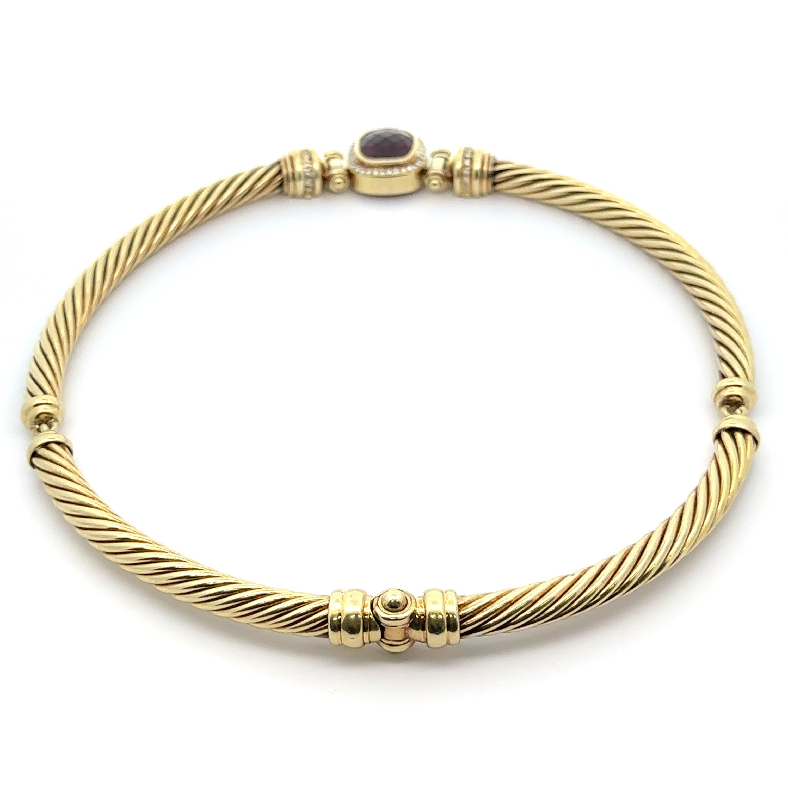 David Yurman 14k Gelbgold Kissenschliff Granat Diamant Kabel-Gliederhalskette, Vintage im Angebot 7