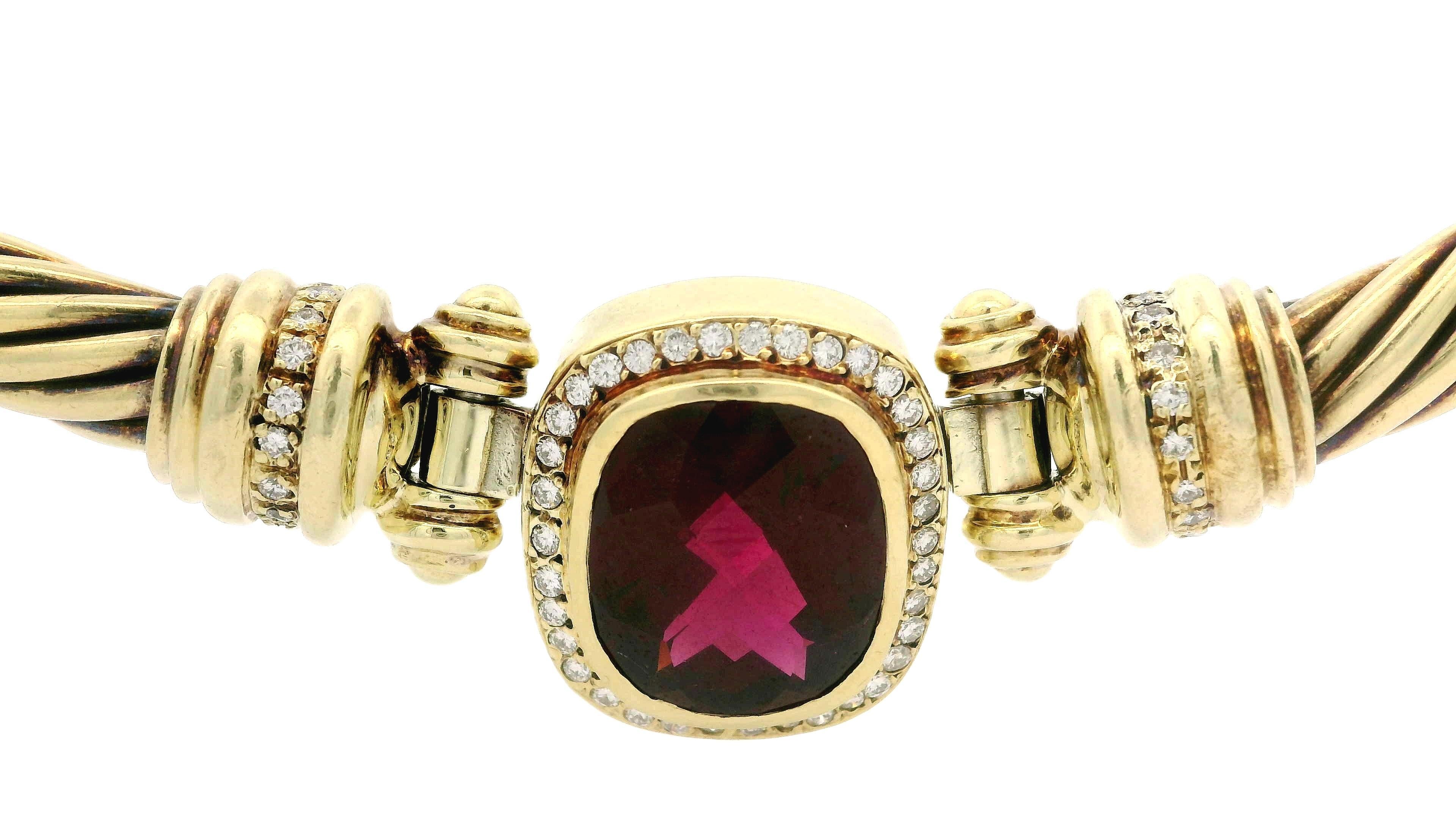 David Yurman 14k Gelbgold Kissenschliff Granat Diamant Kabel-Gliederhalskette, Vintage im Angebot 4