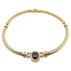 David Yurman 14k Gelbgold Kissenschliff Granat Diamant Kabel-Gliederhalskette, Vintage