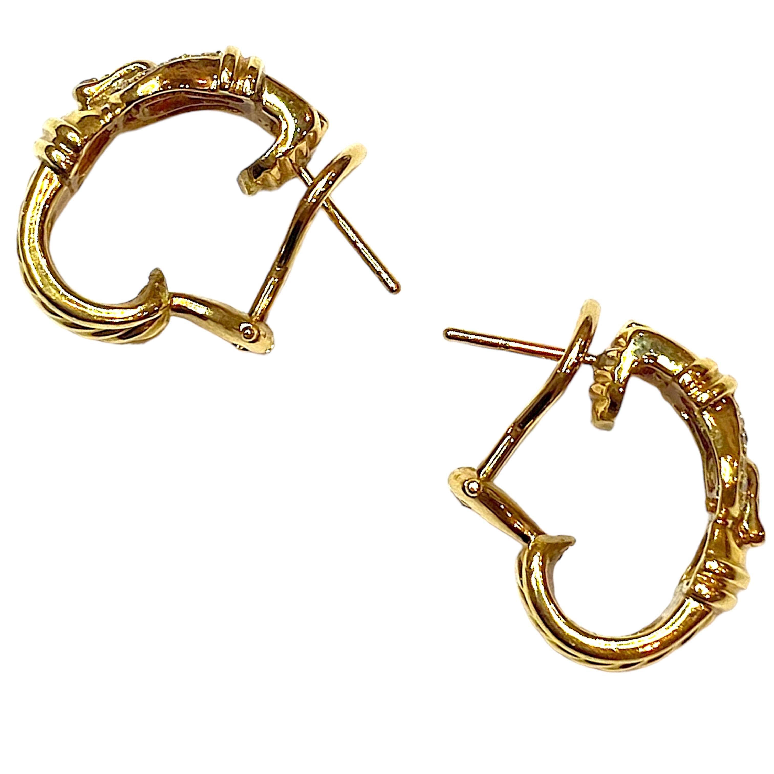 Round Cut Vintage David Yurman 18K Diamond Cable Buckle Earrings