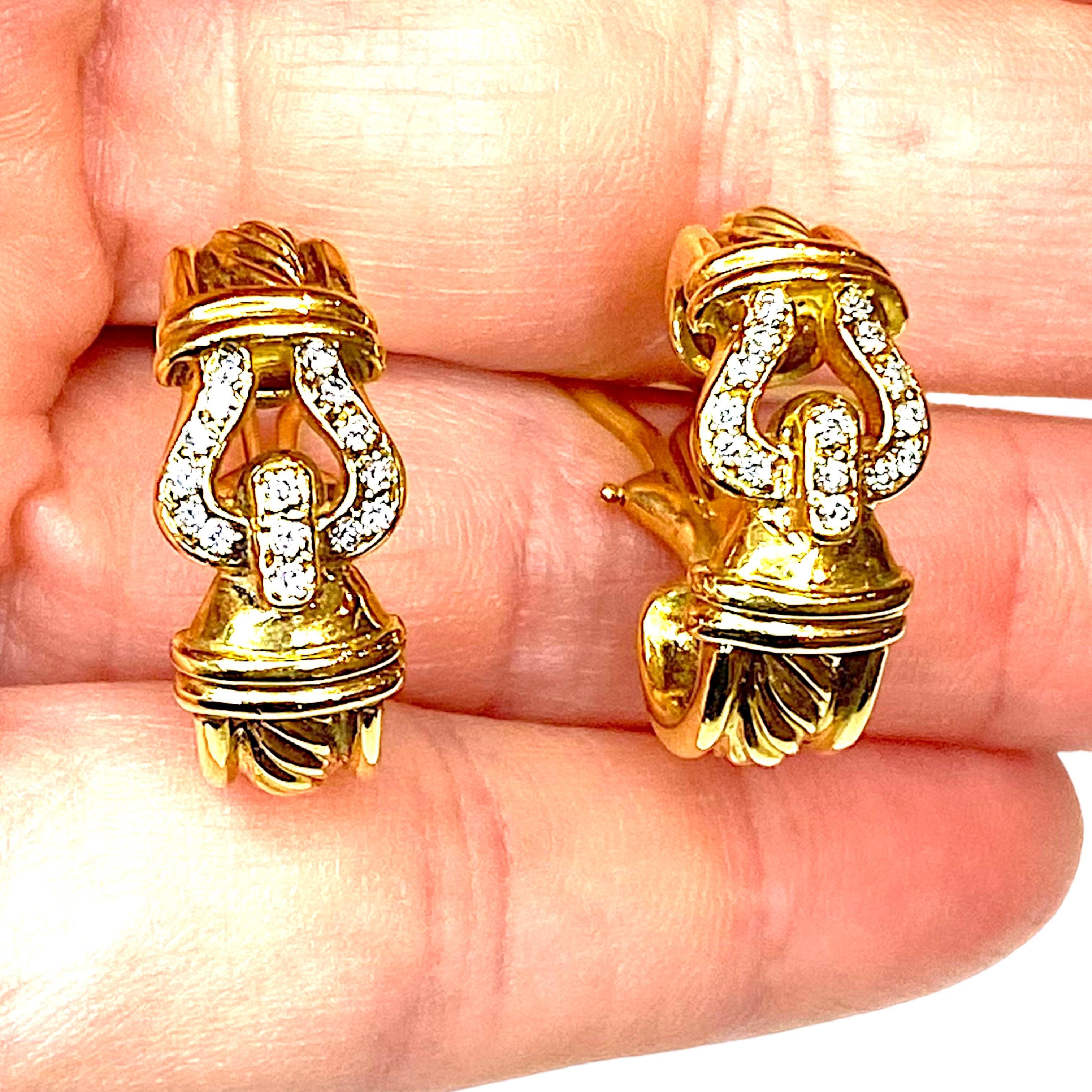 Vintage David Yurman 18K Diamond Cable Buckle Earrings 1