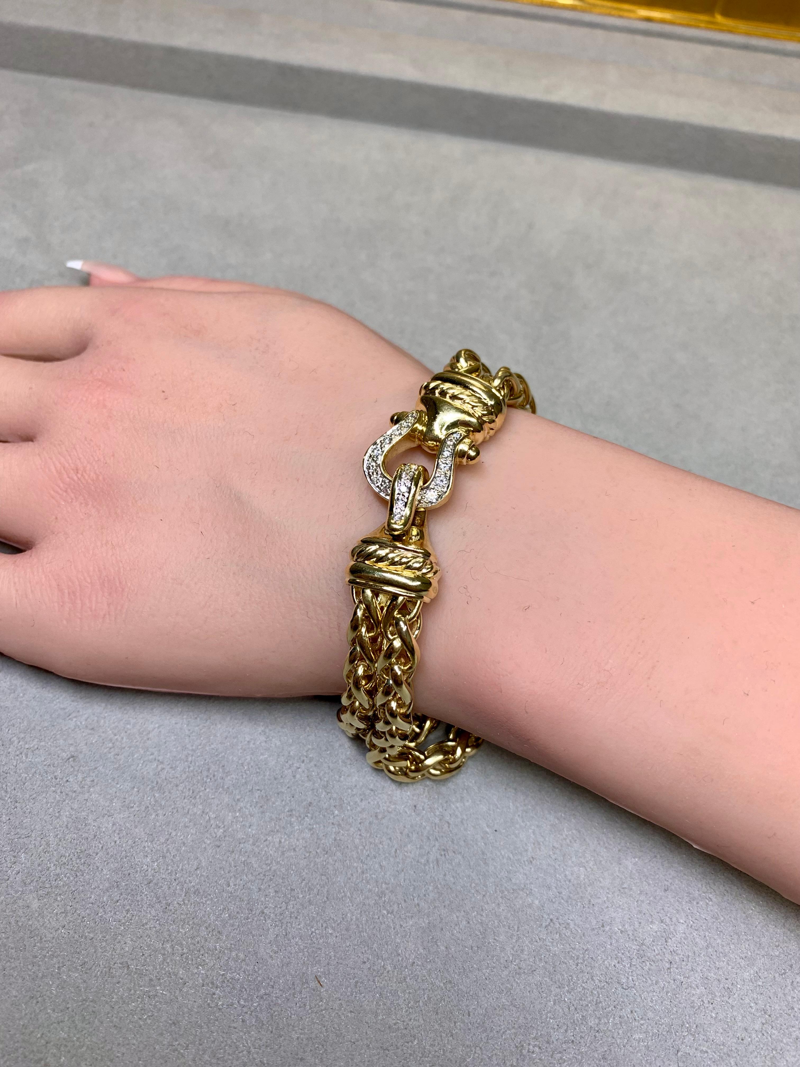 David Yurman - Bracciale doppio grano in oro 18 carati con chiusura a diamante 7,25