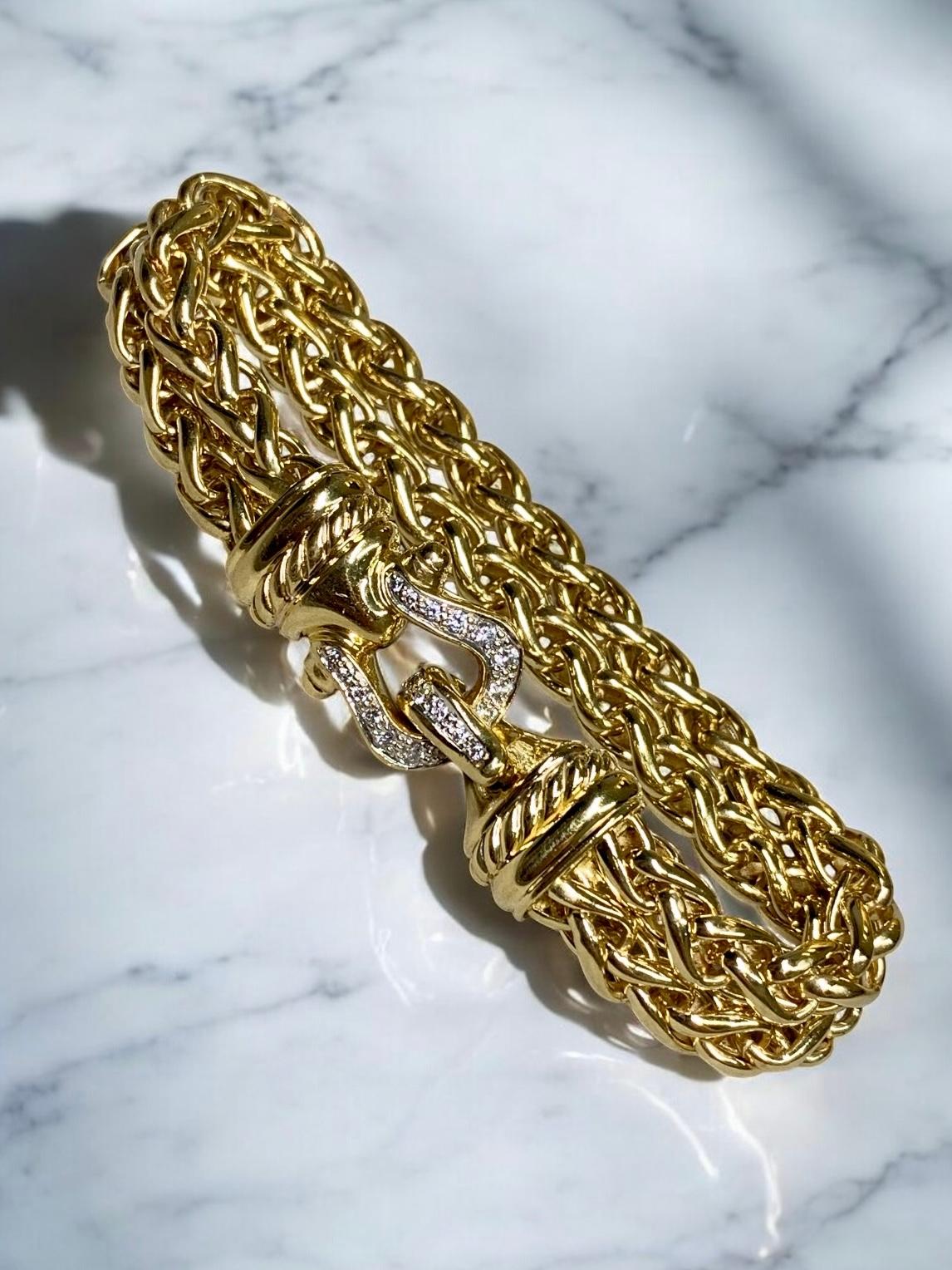 David Yurman - Bracciale doppio grano in oro 18 carati con chiusura a diamante 7,25