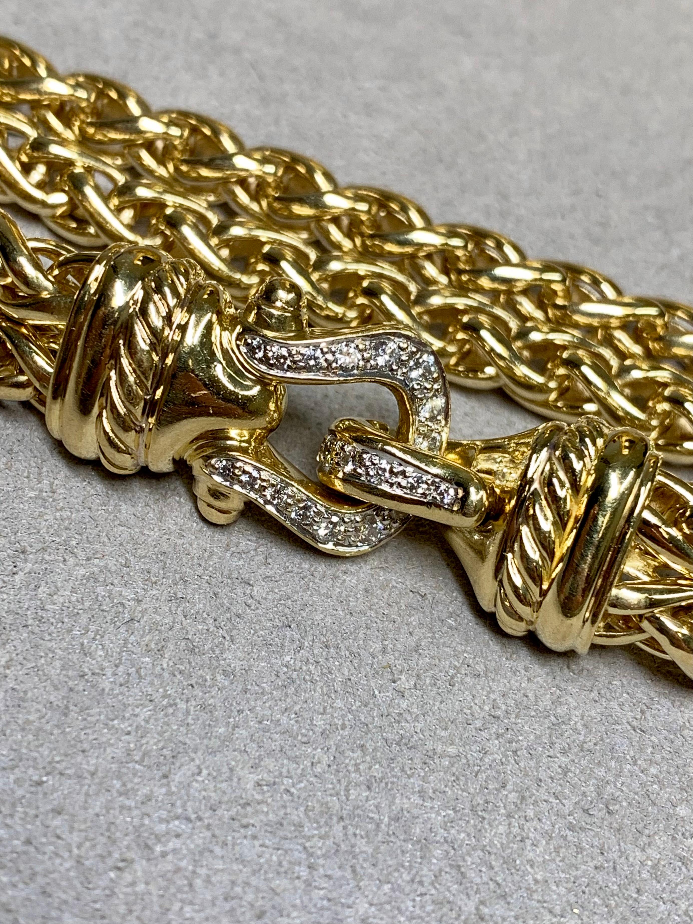 Taglio rotondo David Yurman - Bracciale doppio grano in oro 18 carati con chiusura a diamante 7,25