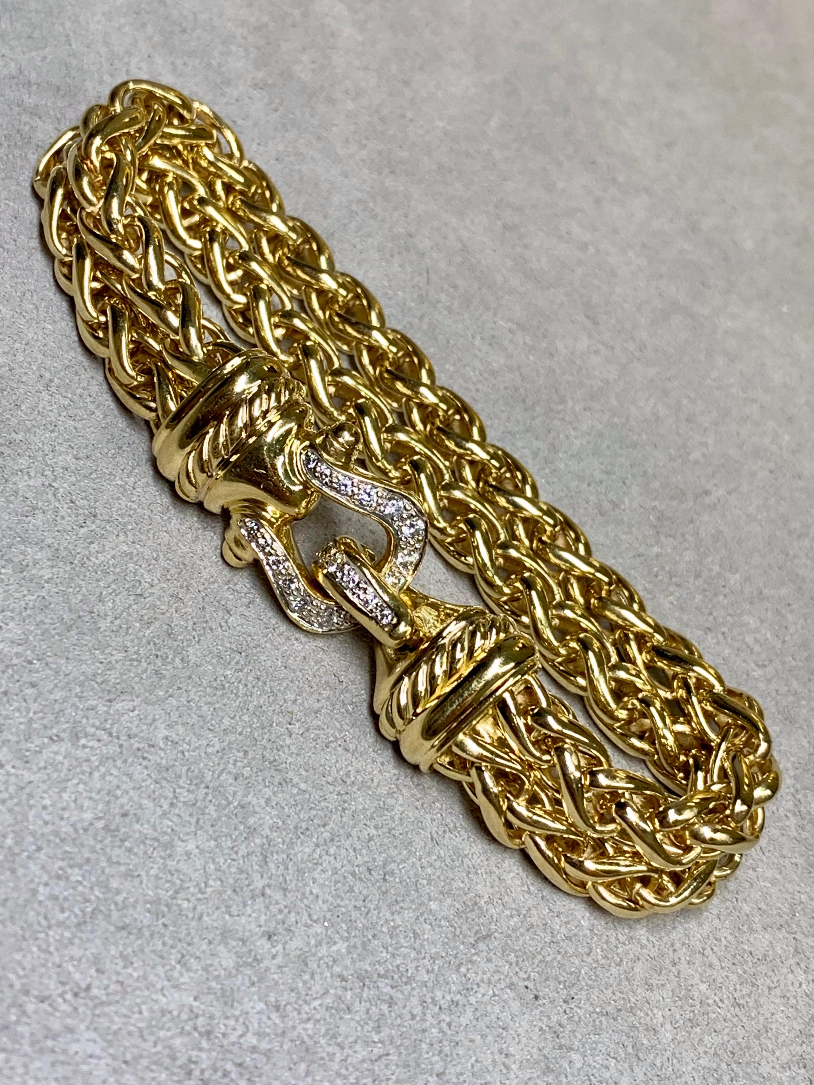 David Yurman - Bracciale doppio grano in oro 18 carati con chiusura a diamante 7,25
