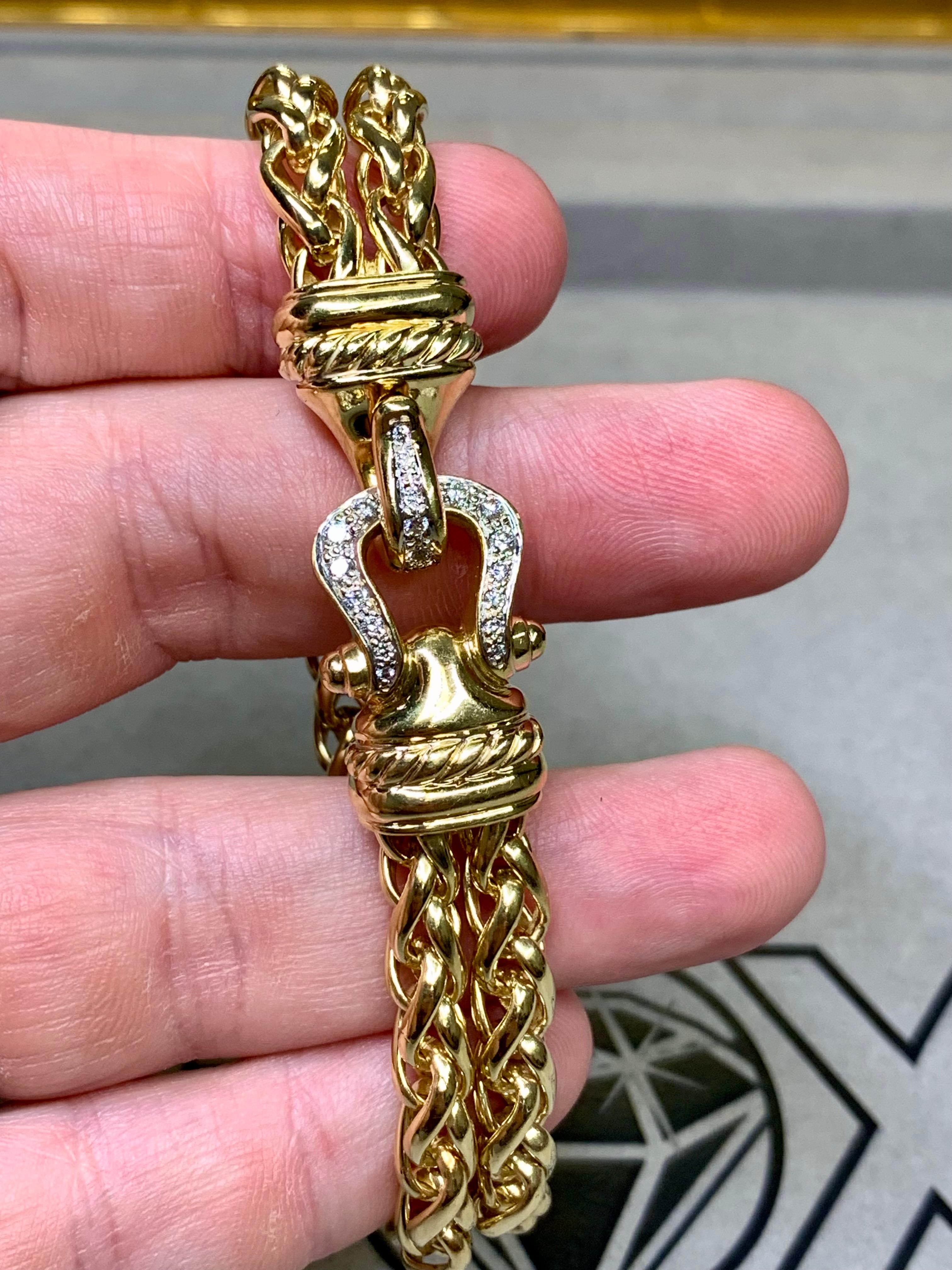 da uomo o donna David Yurman - Bracciale doppio grano in oro 18 carati con chiusura a diamante 7,25