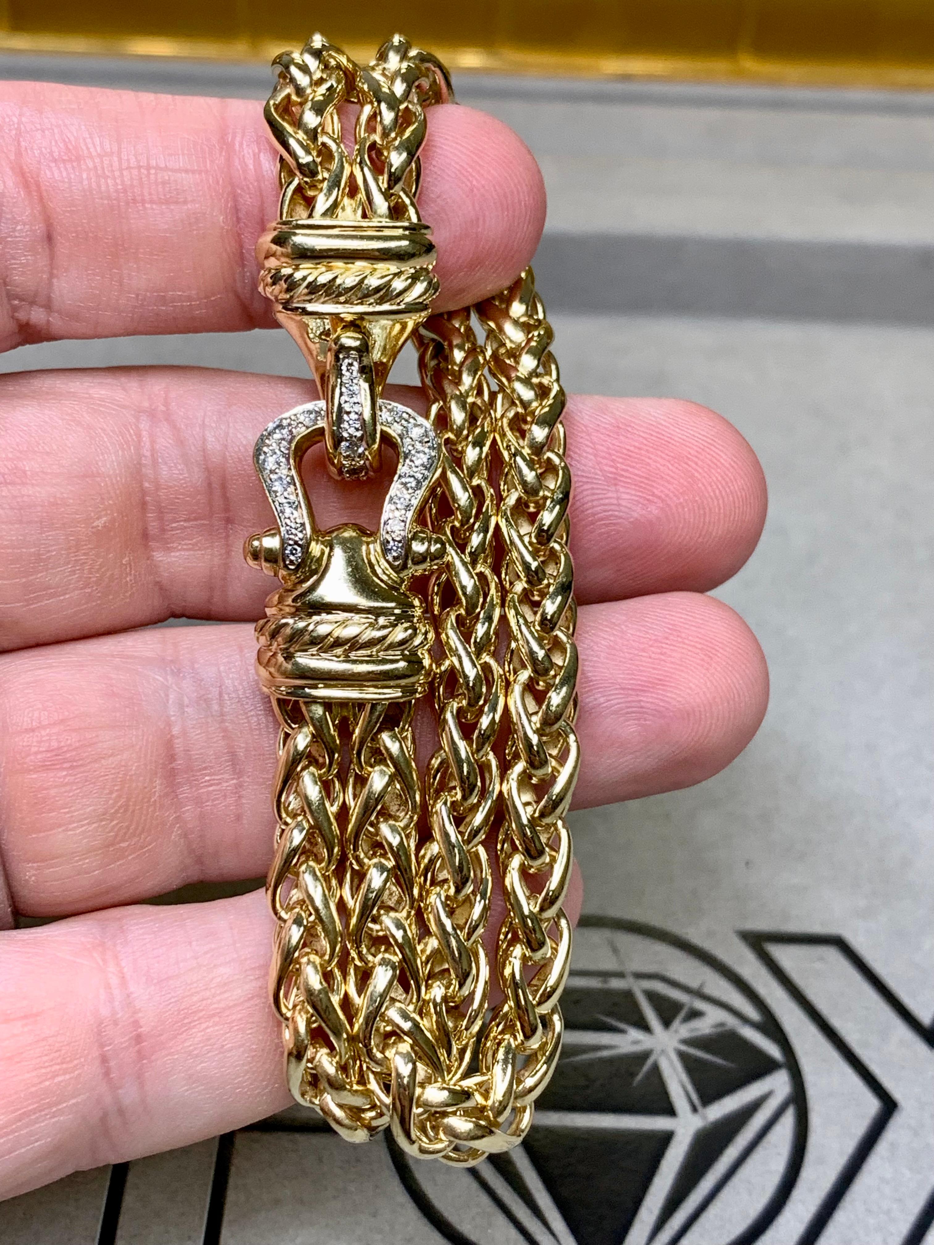 David Yurman - Bracciale doppio grano in oro 18 carati con chiusura a diamante 7,25