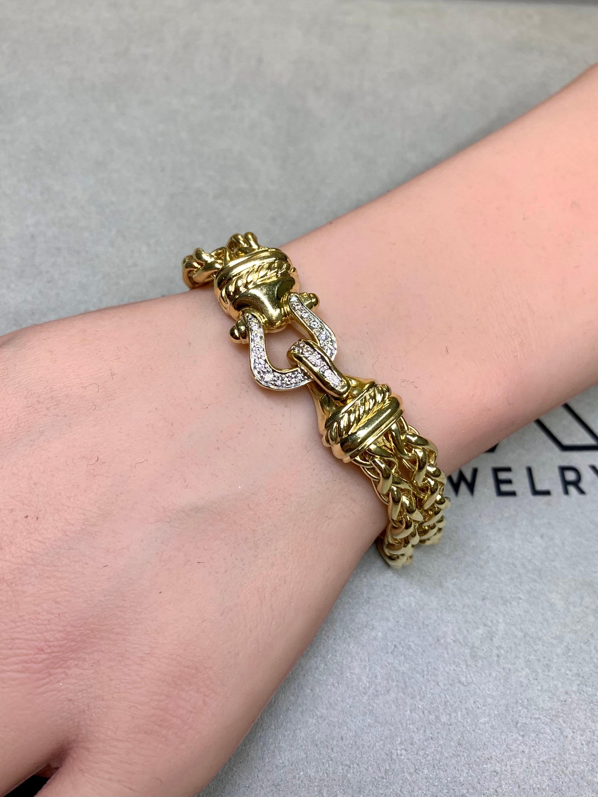 David Yurman - Bracciale doppio grano in oro 18 carati con chiusura a diamante 7,25