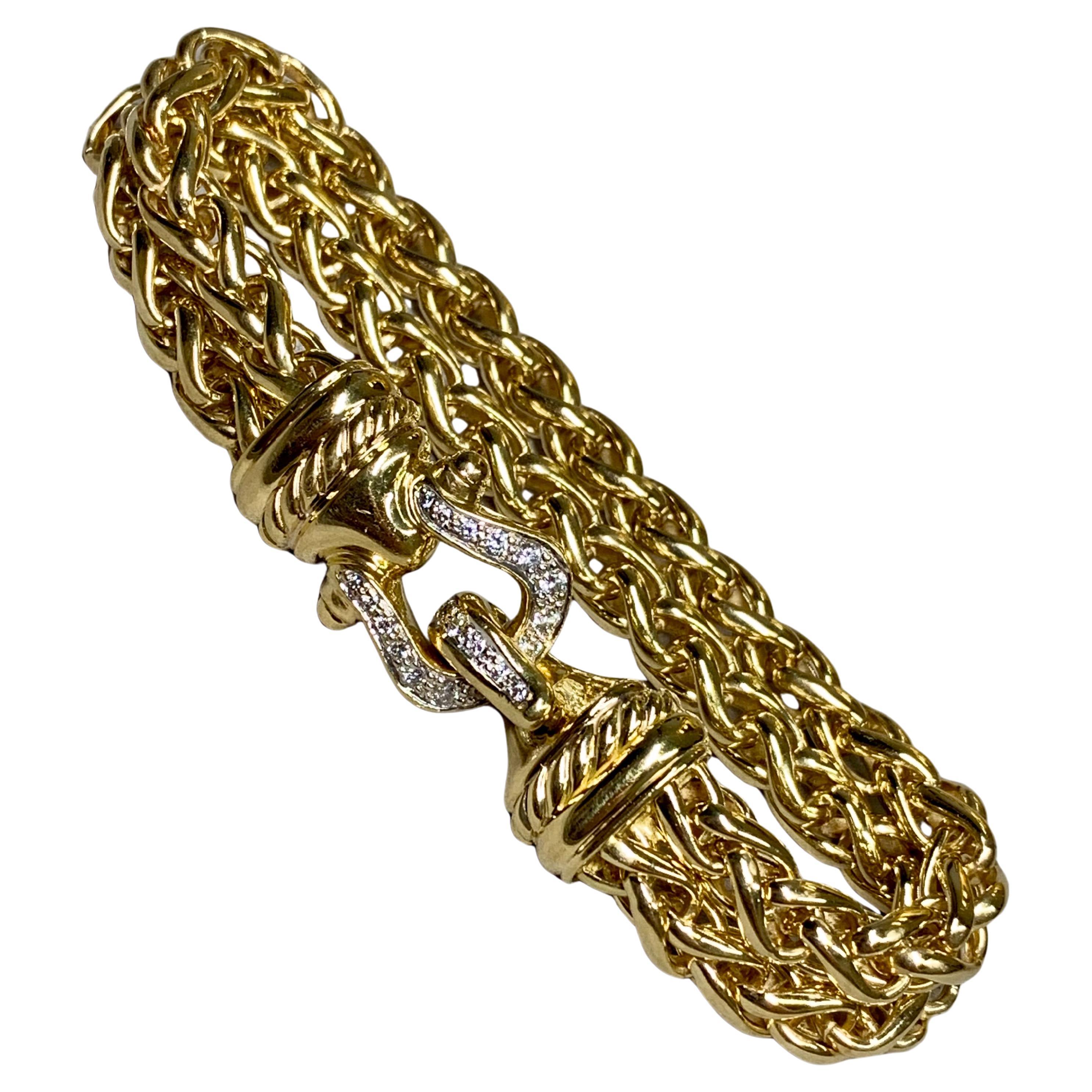 David Yurman - Bracciale doppio grano in oro 18 carati con chiusura a diamante 7,25".