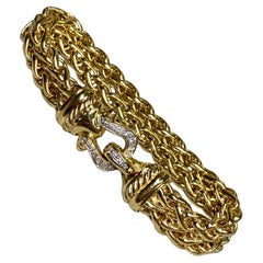 David Yurman - Bracciale doppio grano in oro 18 carati con chiusura a diamante 7,25".
