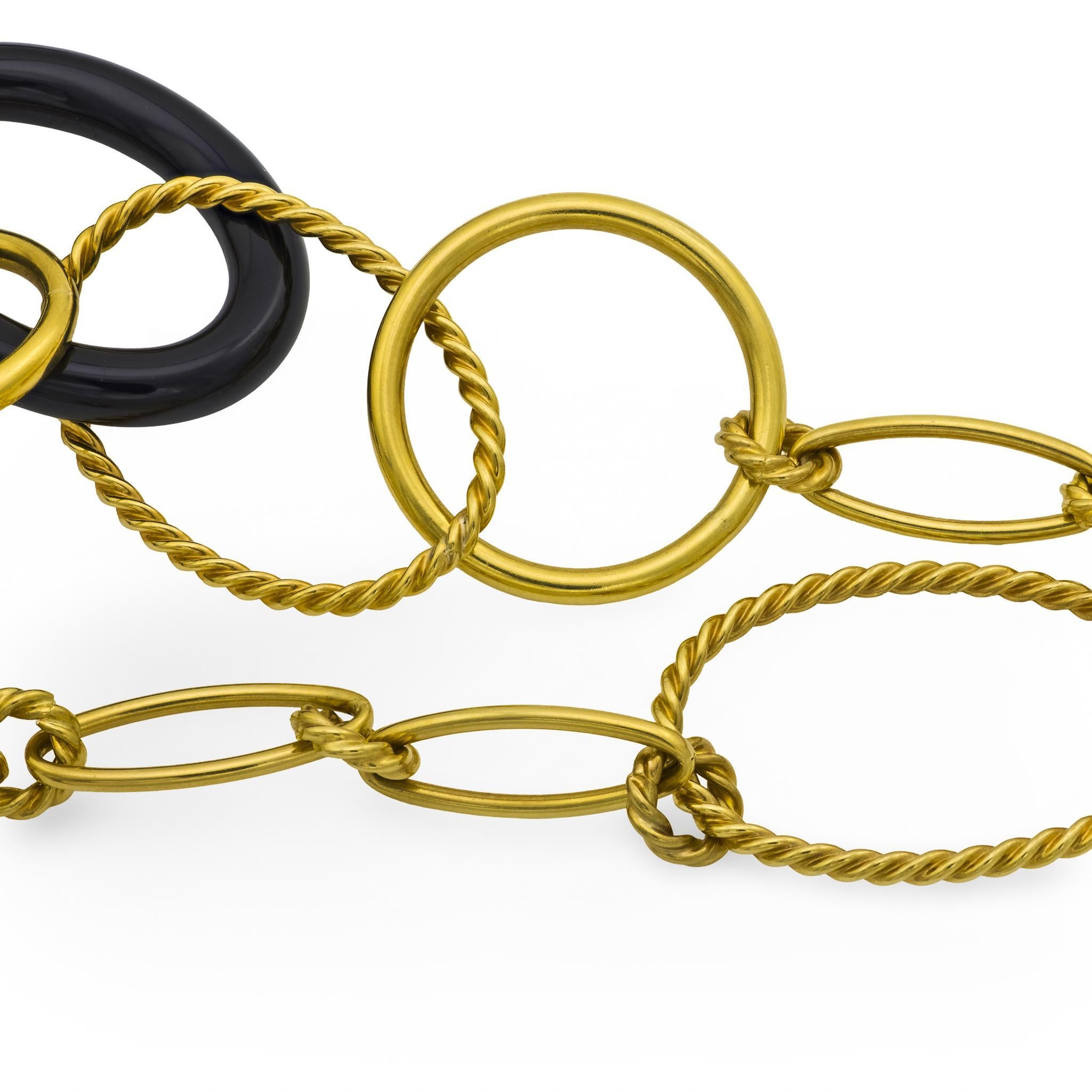 Vintage David Yurman 18k Gold Onyx mobile Link Halskette (Ungeschliffen) im Angebot