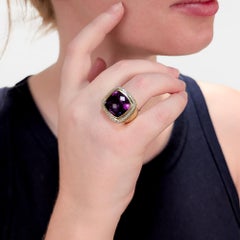 Vintage David Yurman 18K Yellow Gold, Amethyst, & Diamond Albion Cocktail Ring