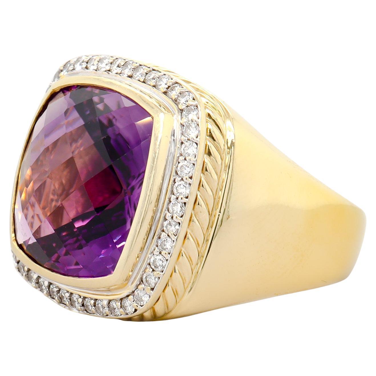 Anillo de cóctel vintage David Yurman de oro amarillo de 18 quilates, amatista y diamantes Albion