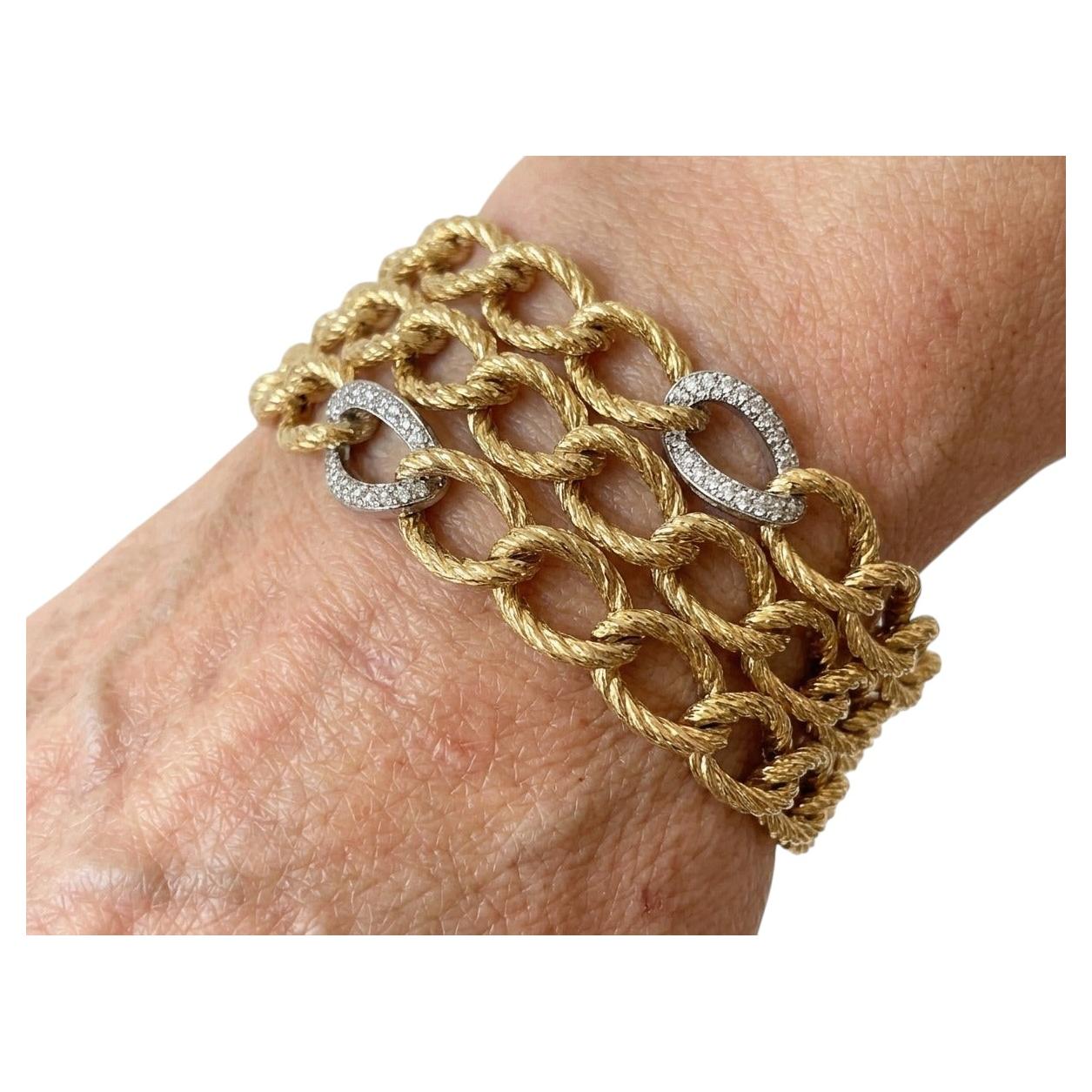 Vintage David Yurman 18K Yellow Gold Diamond Station Bracelet For Sale