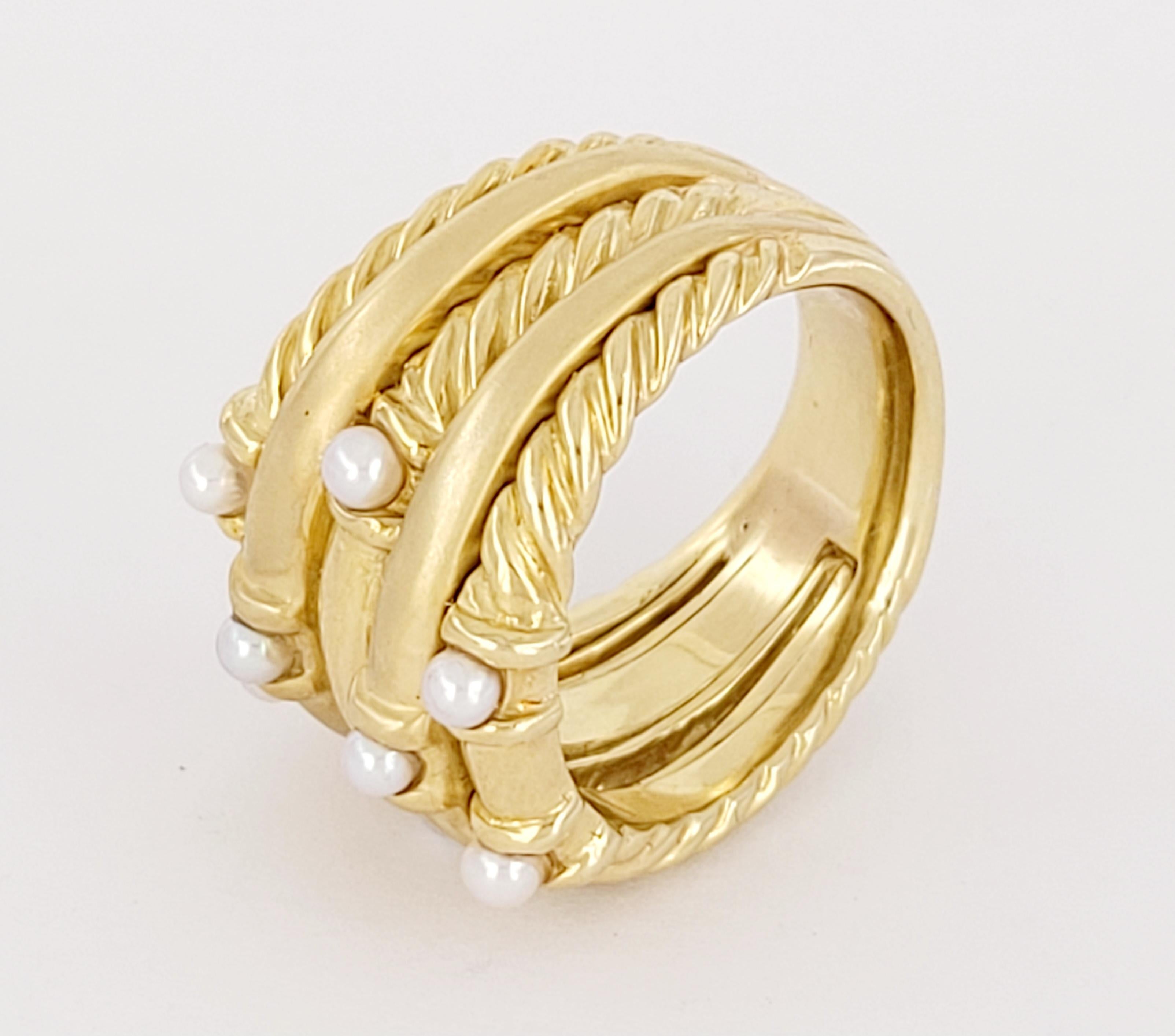 Vintage David Yurman 5 Row Cable Pearl Ring 18K Yellow Gold Multi Row For Sale 1