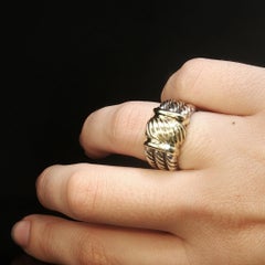 Vintage David Yurman 585 Gold 925 Sterling Silver Cable Dome Ring 2-Tone Sz 5.5