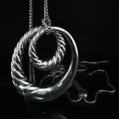 Vintage David Yurman 925 Silver Twisted Oval Pendant Necklace Bolo RARE 80s